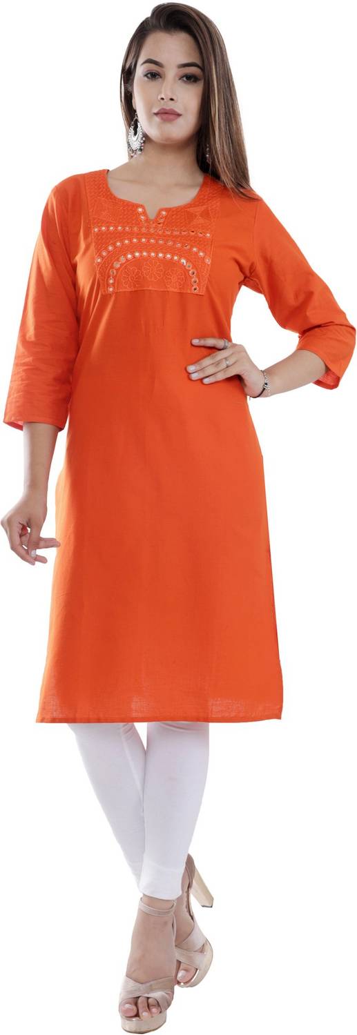 Chichi Women Dyed/Ombre, Embroidered, Solid Pure Cotton Straight