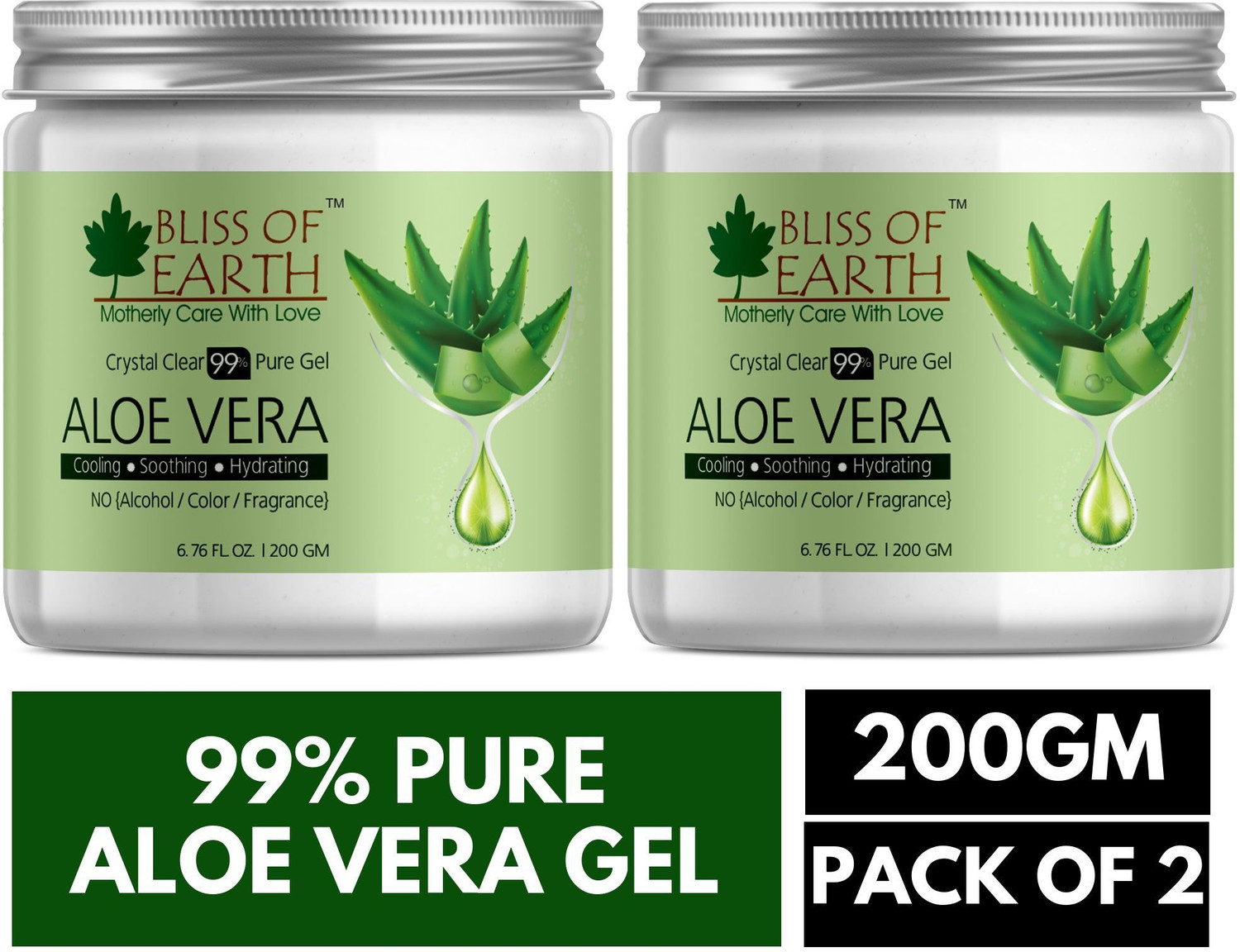 Image of Bliss of Earth Aloe Vera Gel | 2X200GM | Great For Face, Body & Hair