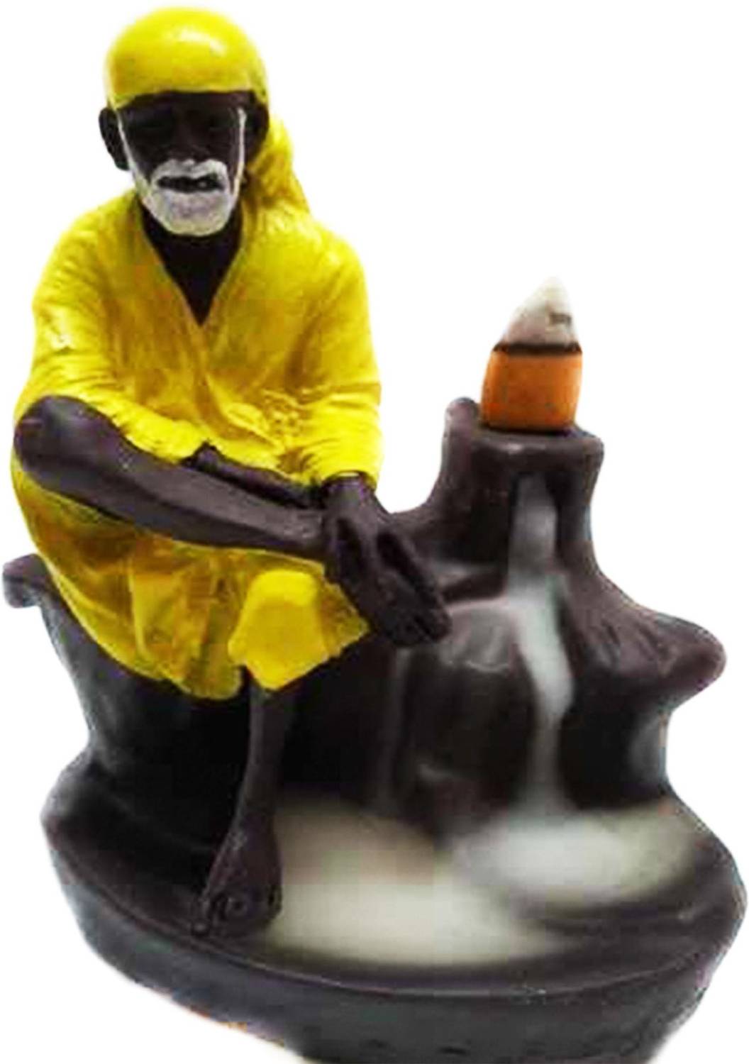 AROHI ENTERPRISES Sai Baba Smoke Backflow Incense Burner Fountain For Pooja Room, Bed Room, Living Room, Yoga Room, Wedding/ Anniversary/ Occaison Gifts (Made in India) Polyresin Incense Holder Set Polyresin Incense Holder