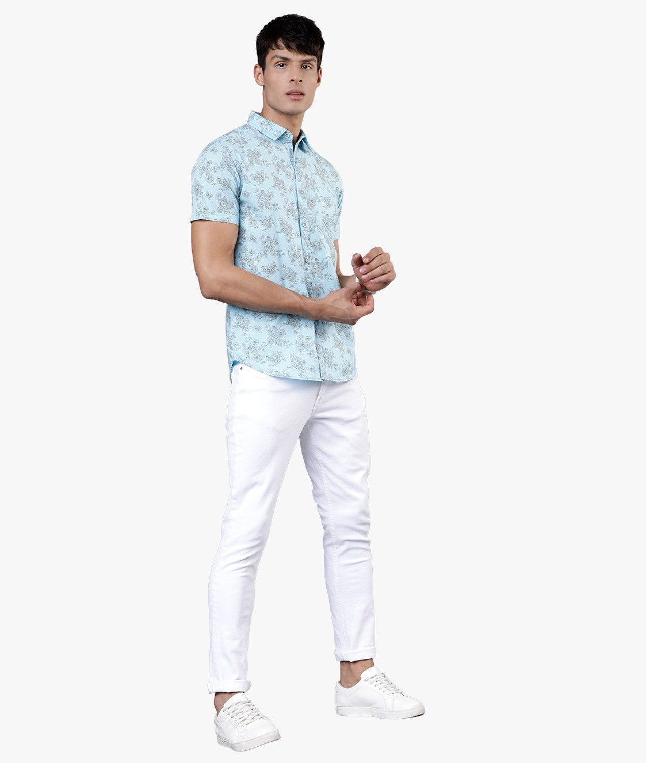 Image of LOCOMOTIVE Men Printed Casual Blue Shirt