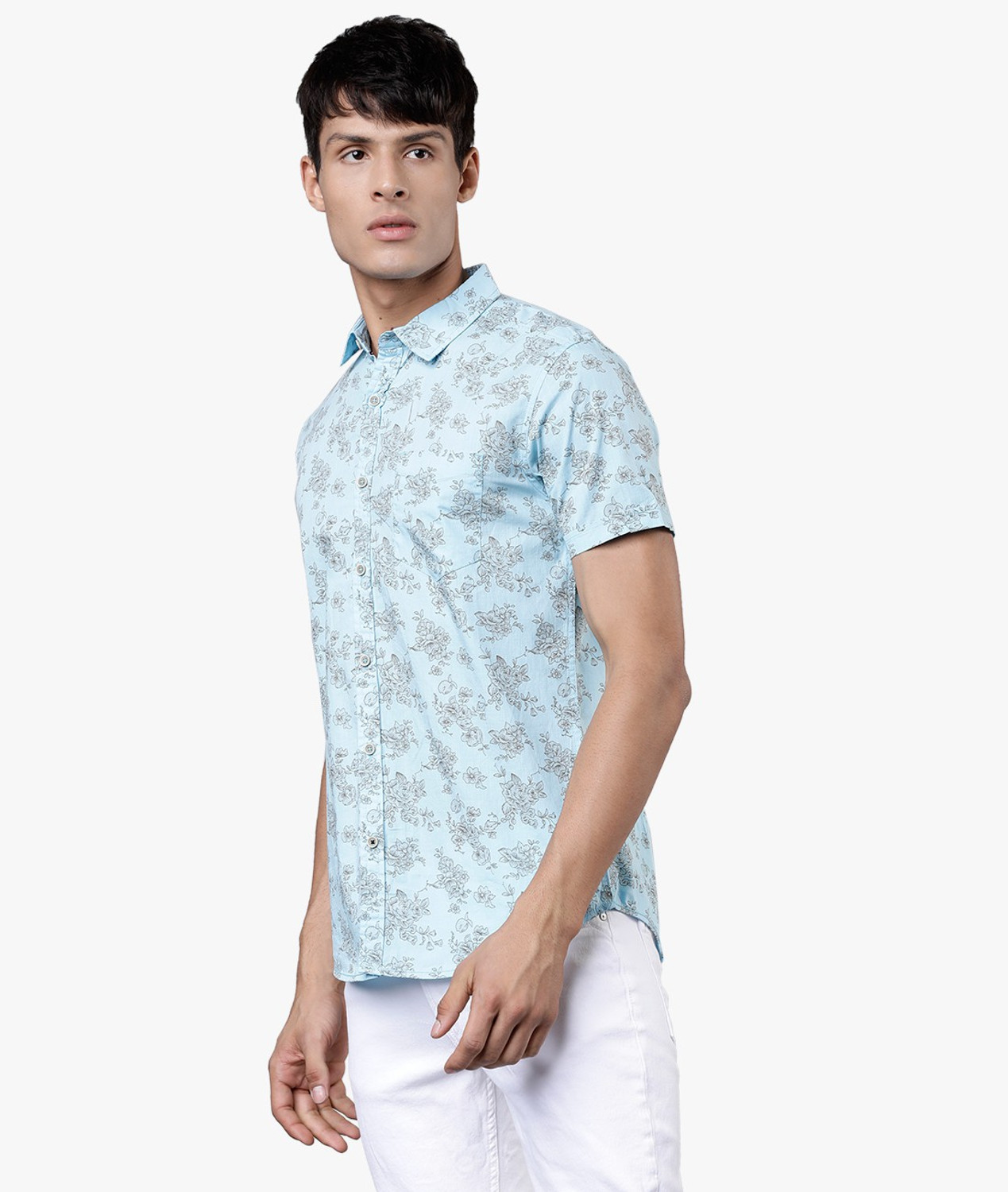 Image of LOCOMOTIVE Men Printed Casual Blue Shirt