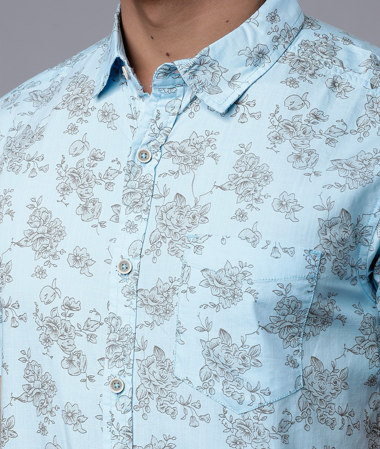 Image of LOCOMOTIVE Men Printed Casual Blue Shirt