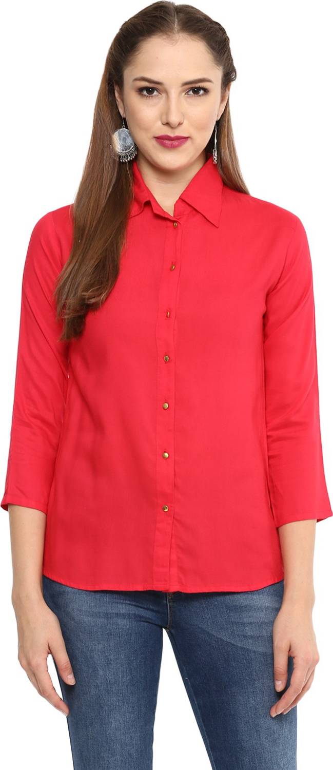 AKIKO Women Solid Casual Red Shirt