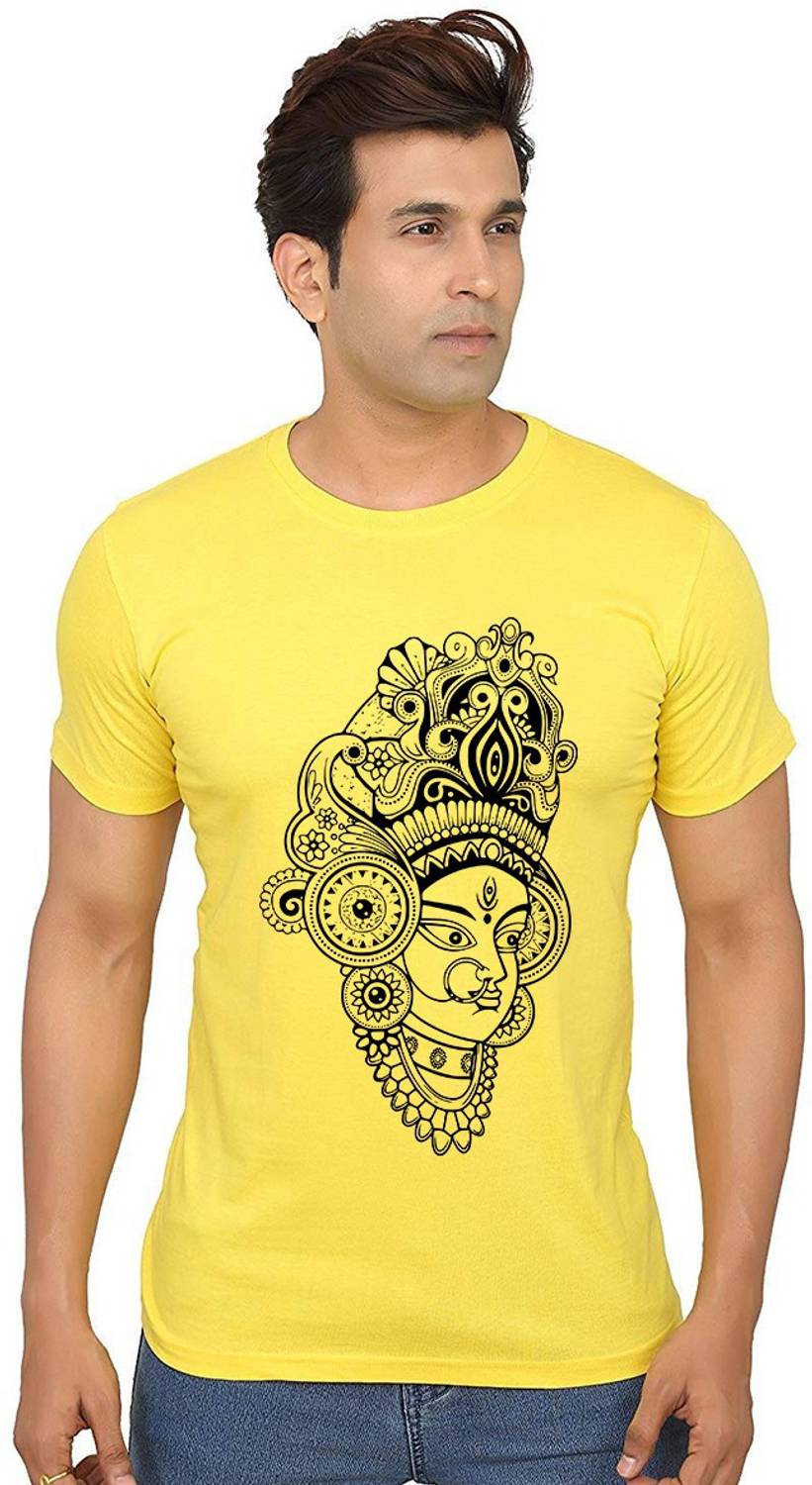 Aseria Graphic Print Men Round Neck Yellow T-Shirt