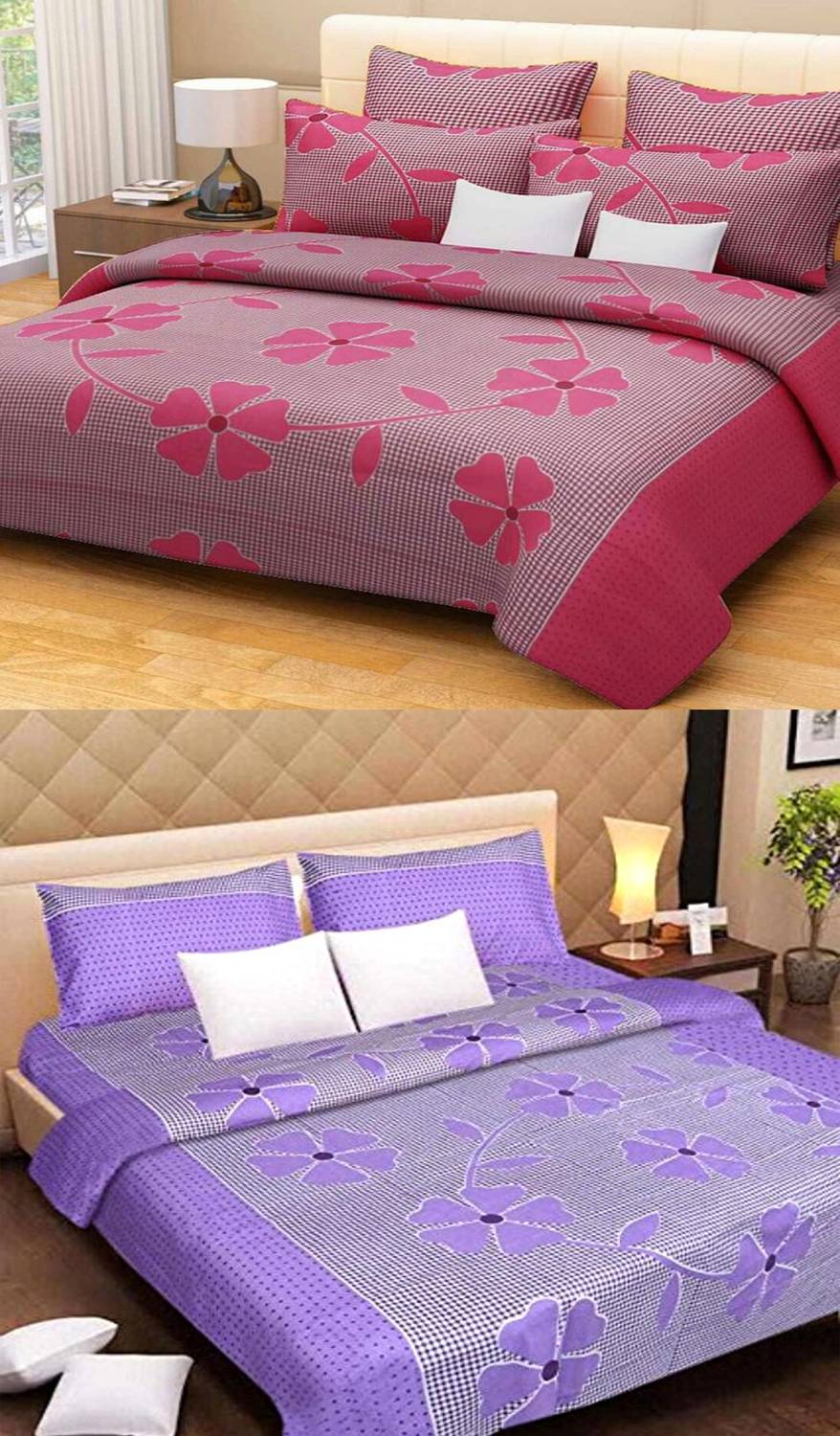 MOHITCOLLECTIONS Cotton Double Flat 120 TC Printed 2 Bedsheets with 4 Pillow Covers