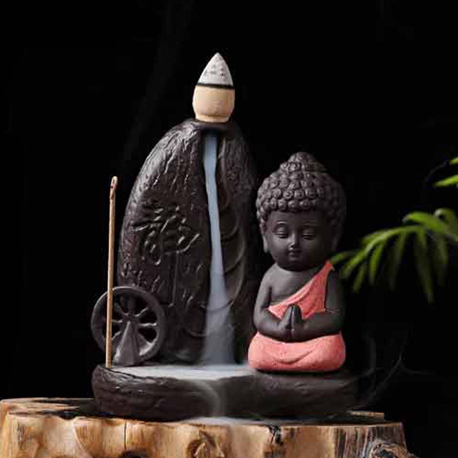 Beckonventure Handcraft Smoke Buddha Fountain Backflow incense burner 10 Backflow Incense Cone Polyresin Incense Holder