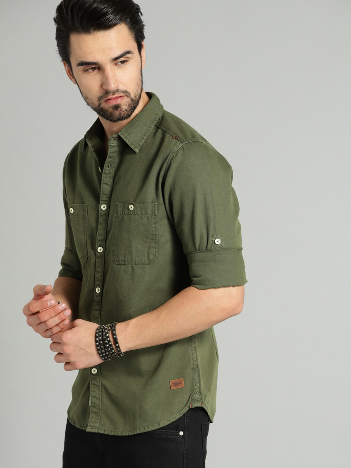 Image of Roadster Men Solid Casual Green Shirt