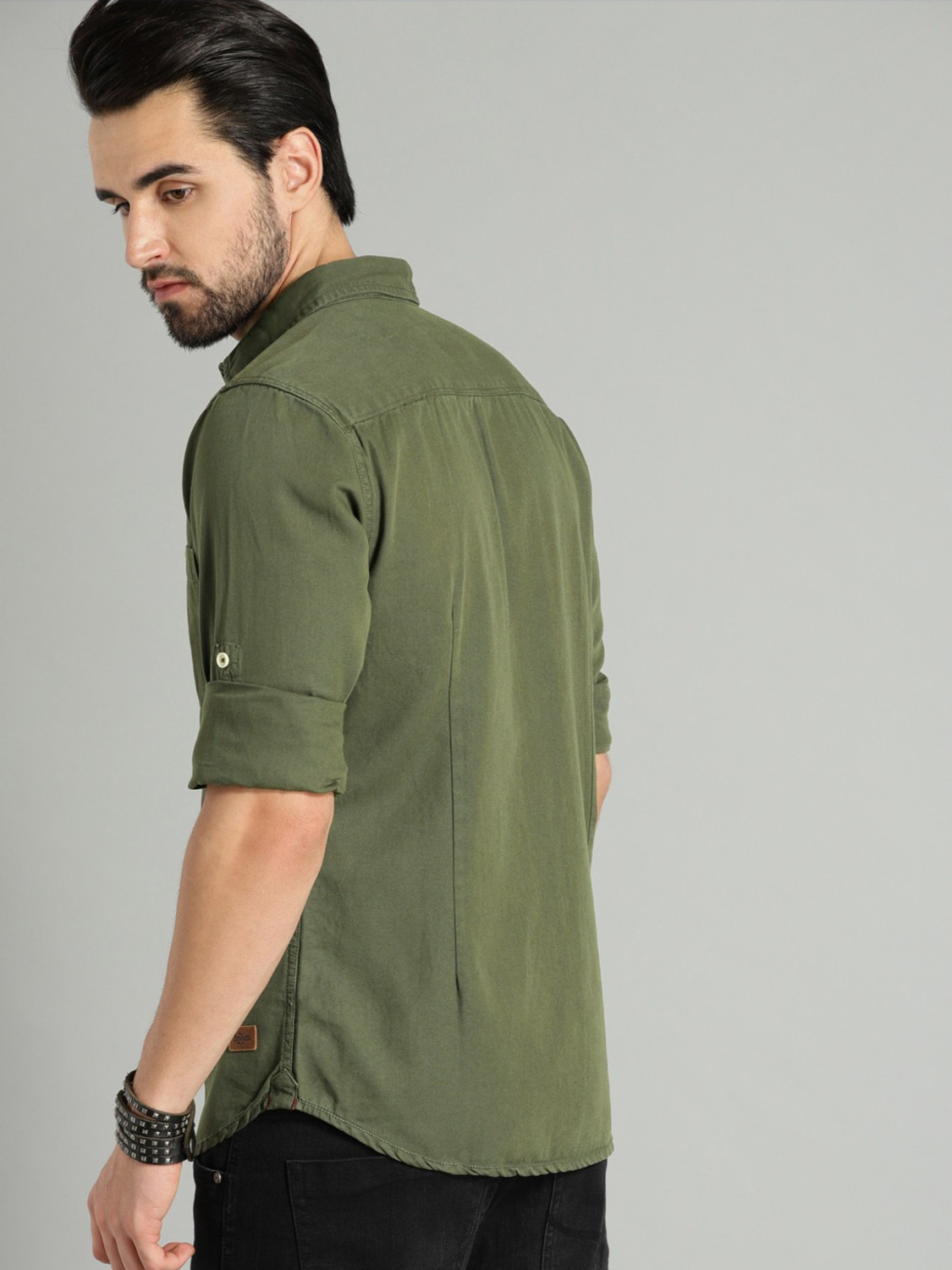 Image of Roadster Men Solid Casual Green Shirt