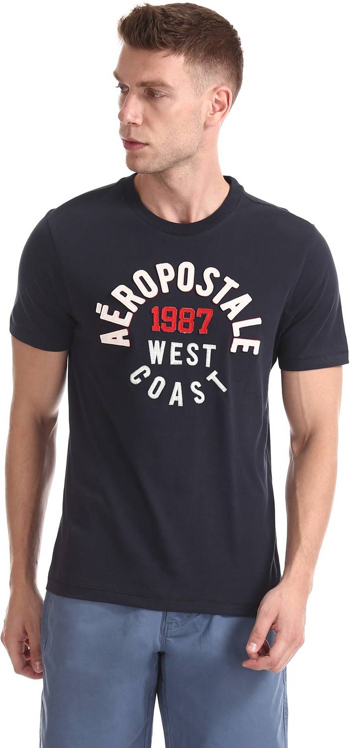 AEROPOSTALE Embroidered Men Round Neck Blue T-Shirt