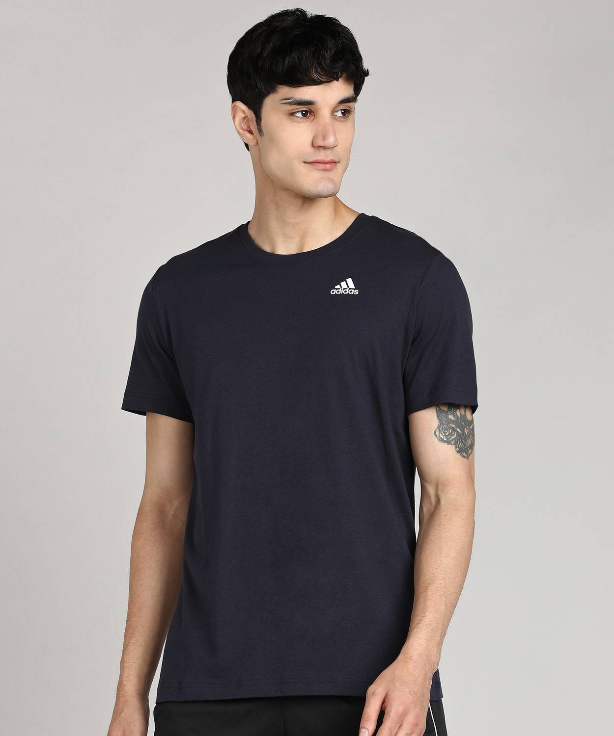 ADIDAS Solid Men Round Neck Dark Blue T-Shirt
