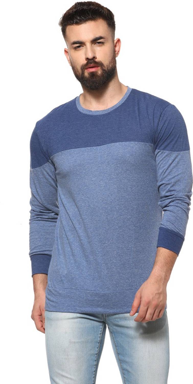 CAHOOT Self Design Men Round Neck Blue T-Shirt