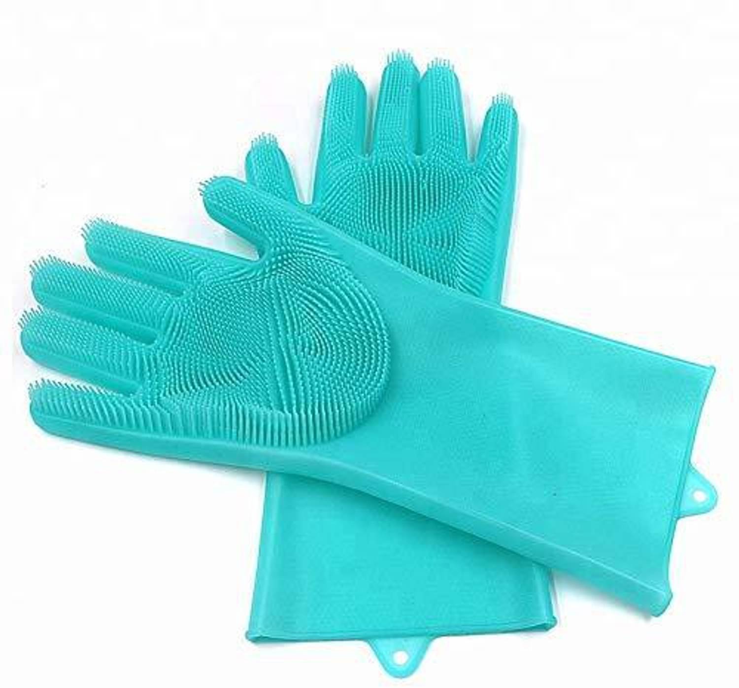 Aksharkunj Reusable Rubber Silicon Household Safety Wash Scrubber Heat Resistant Kitchen Gloves for Dish washing, Cleaning Wet and Dry Disposable Glove