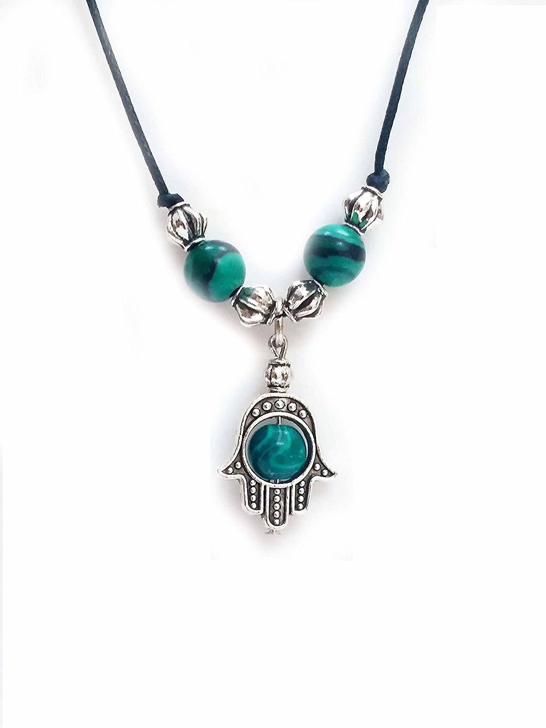 AIR9999 Hamsa Hand Malachite Stones Pendant Malachite Crystal Pendant