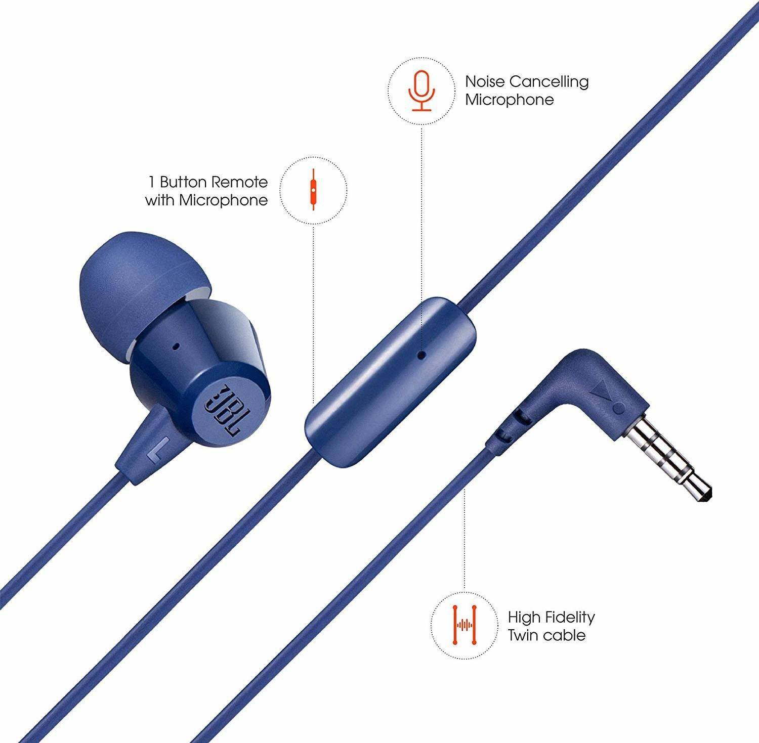 JBL C50HI Wired Earphones Blue - Image 3