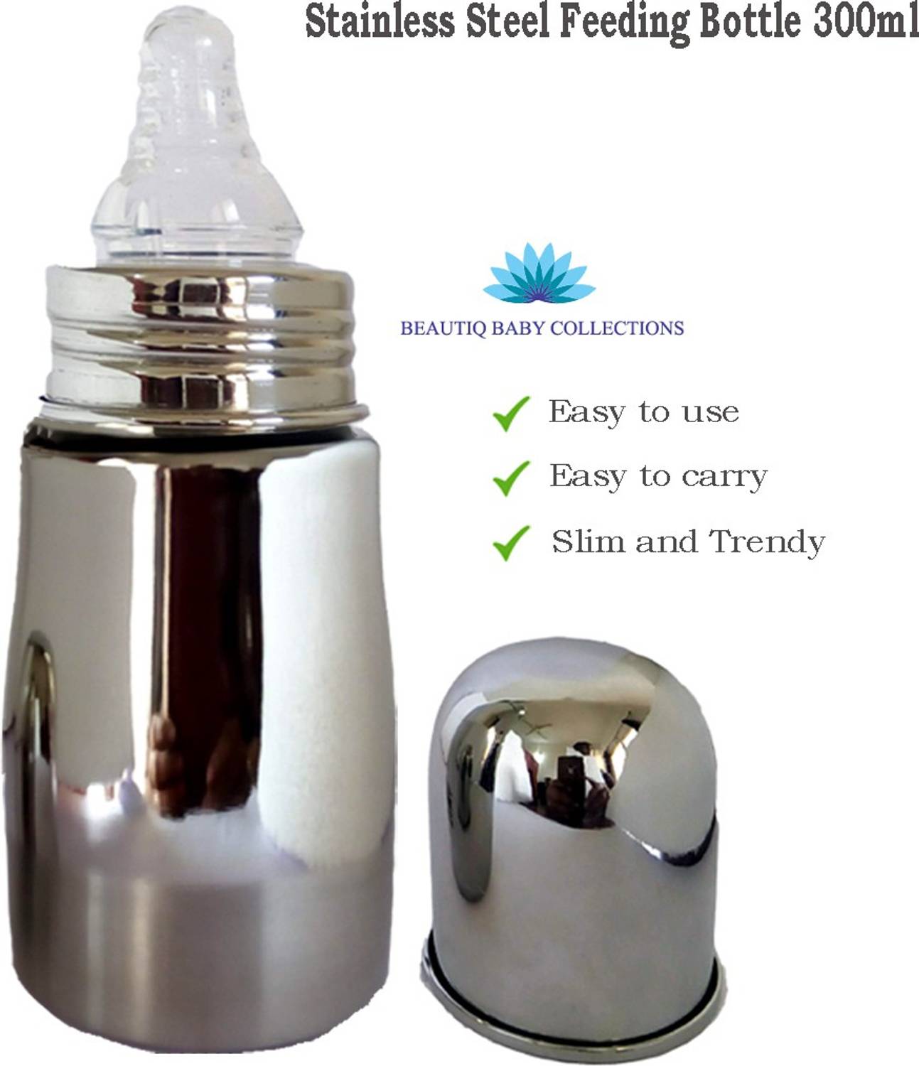 Beautiq Baby Collections Complete Stainless Steel Baby Feeding Bottle 300ml - 300 ml