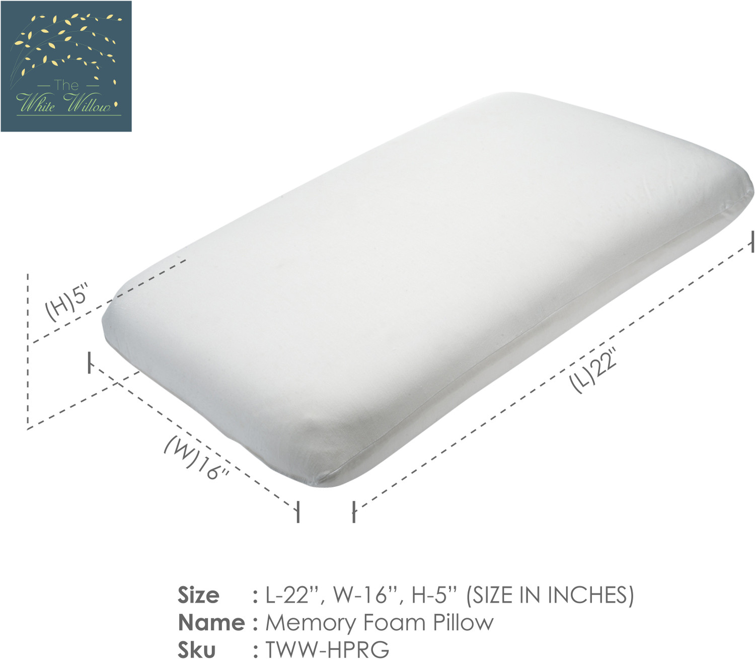 Image of The White Willow Memory Foam Sleeping Pillow Pack of 1 Solid Regular Sleeping Bed Pillow