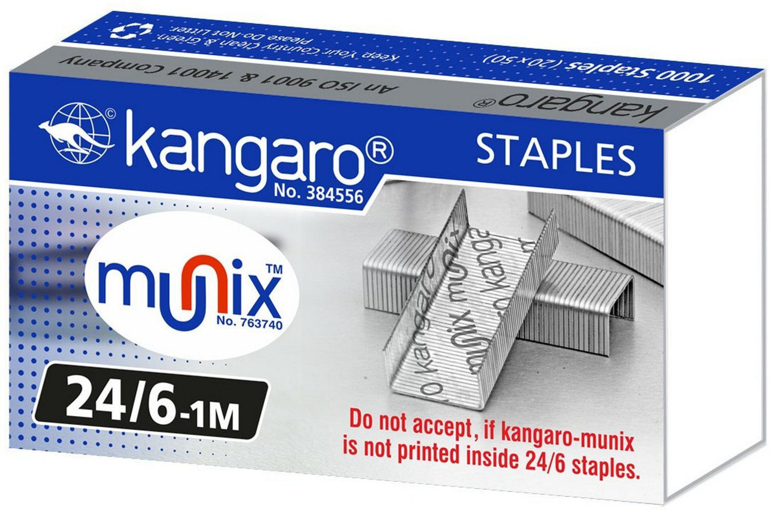 Image of Kangaro Manual 24 /6 Round Edged Stapler Pin