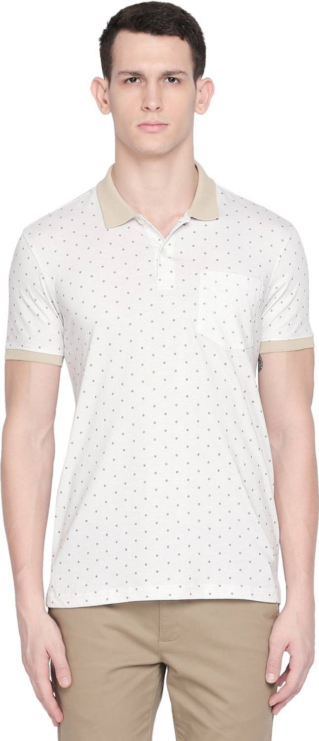 Byford by Pantaloons Printed Men Polo Neck Beige T-Shirt