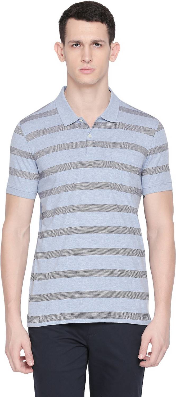 Byford by Pantaloons Striped Men Polo Neck Blue T-Shirt