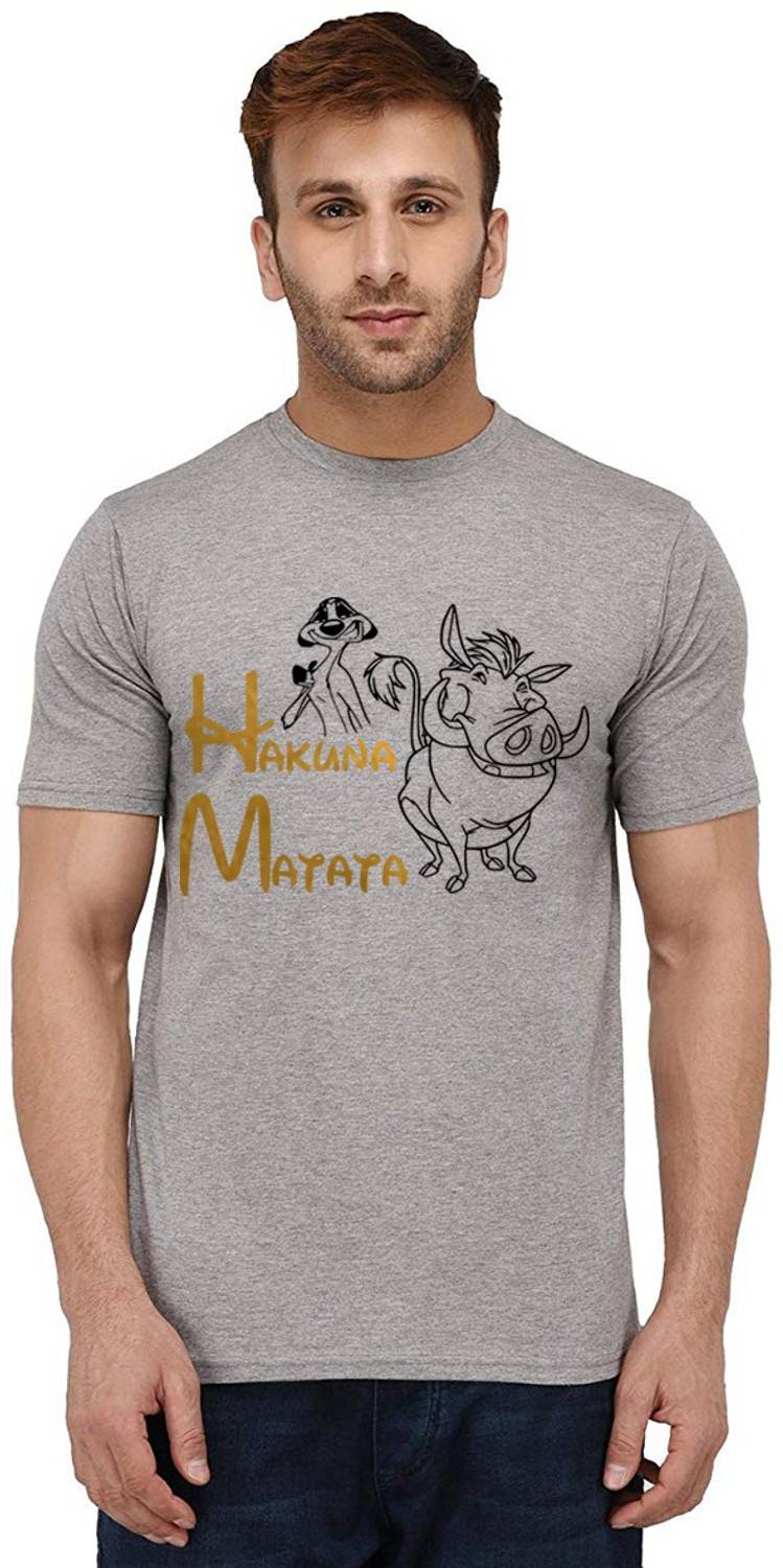 Aseria Printed Men Round Neck Grey T-Shirt