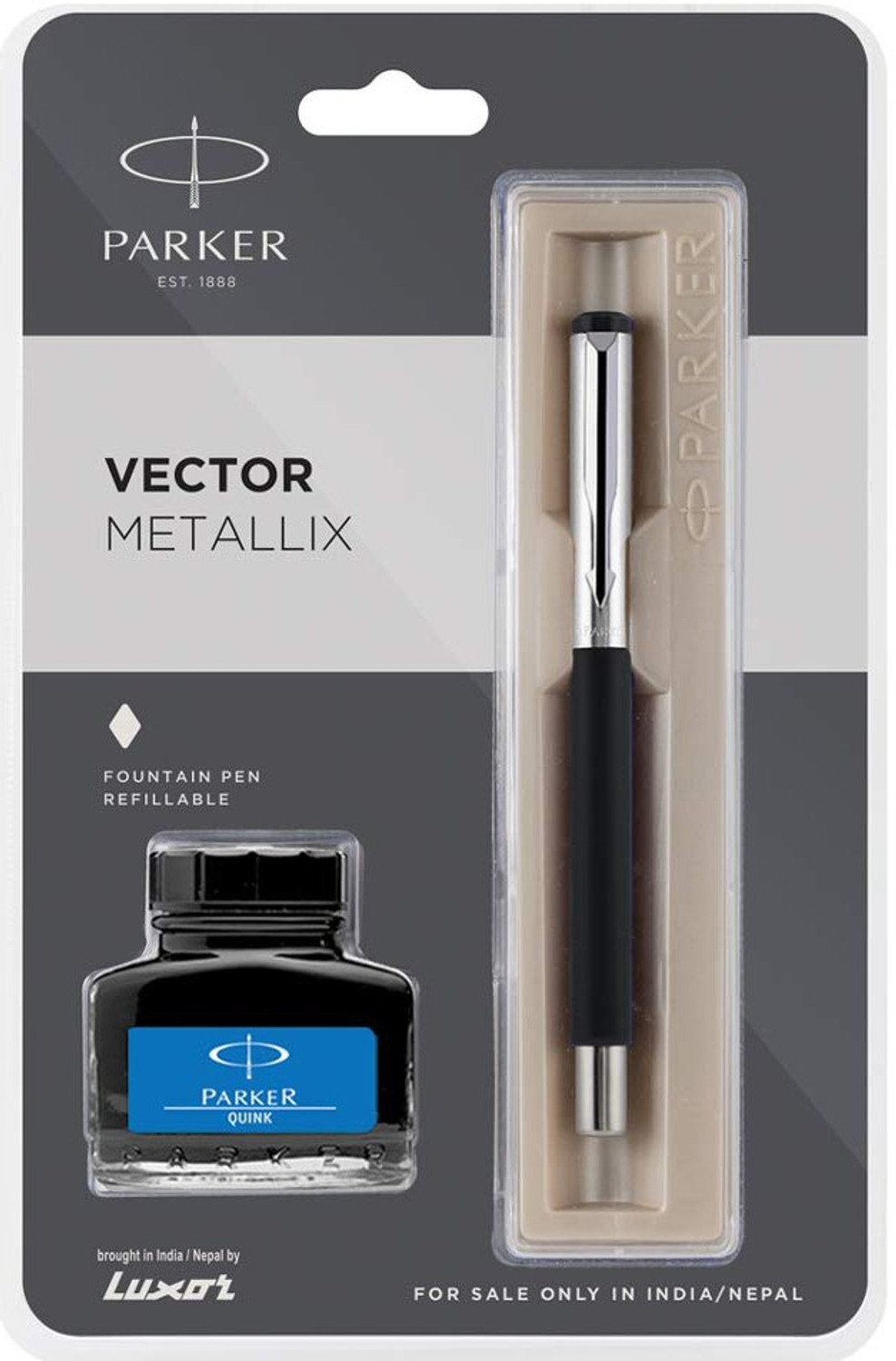 Image of PARKER Vector Mettalix Fountain Pen With Free Quink Blue Ink Ball Pen
