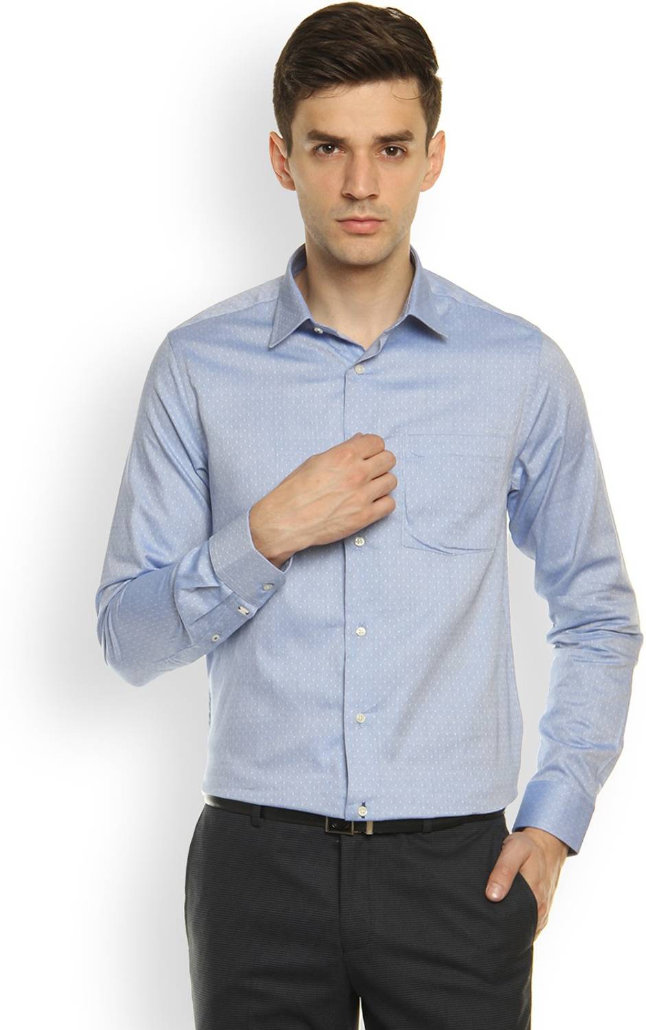 Blackberrys Men Self Design Formal Blue Shirt