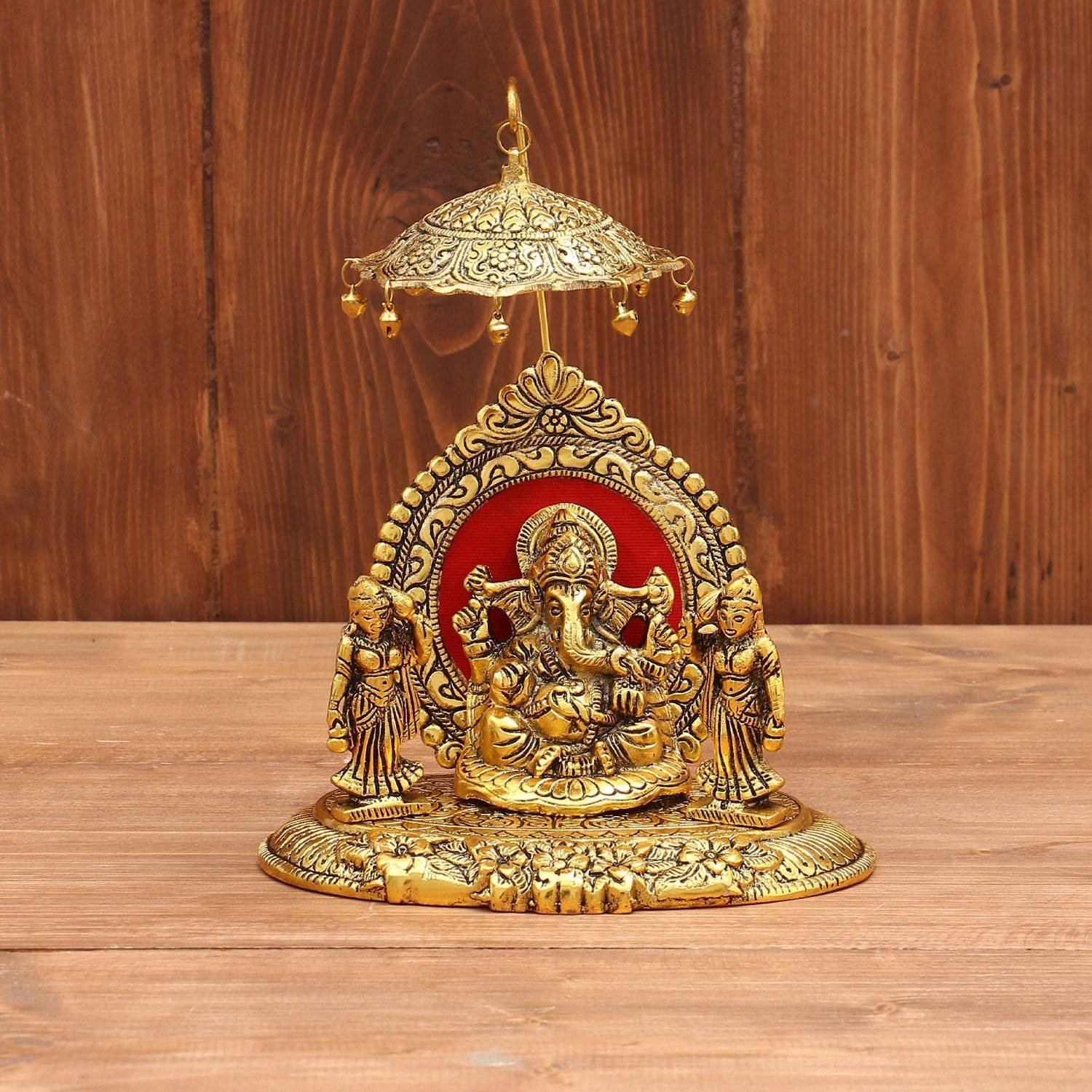 Royalbox Riddhi Siddhi Chhatra Ganesh Showpiece Metal Statue Idol Decorative Showpiece - 16 cm