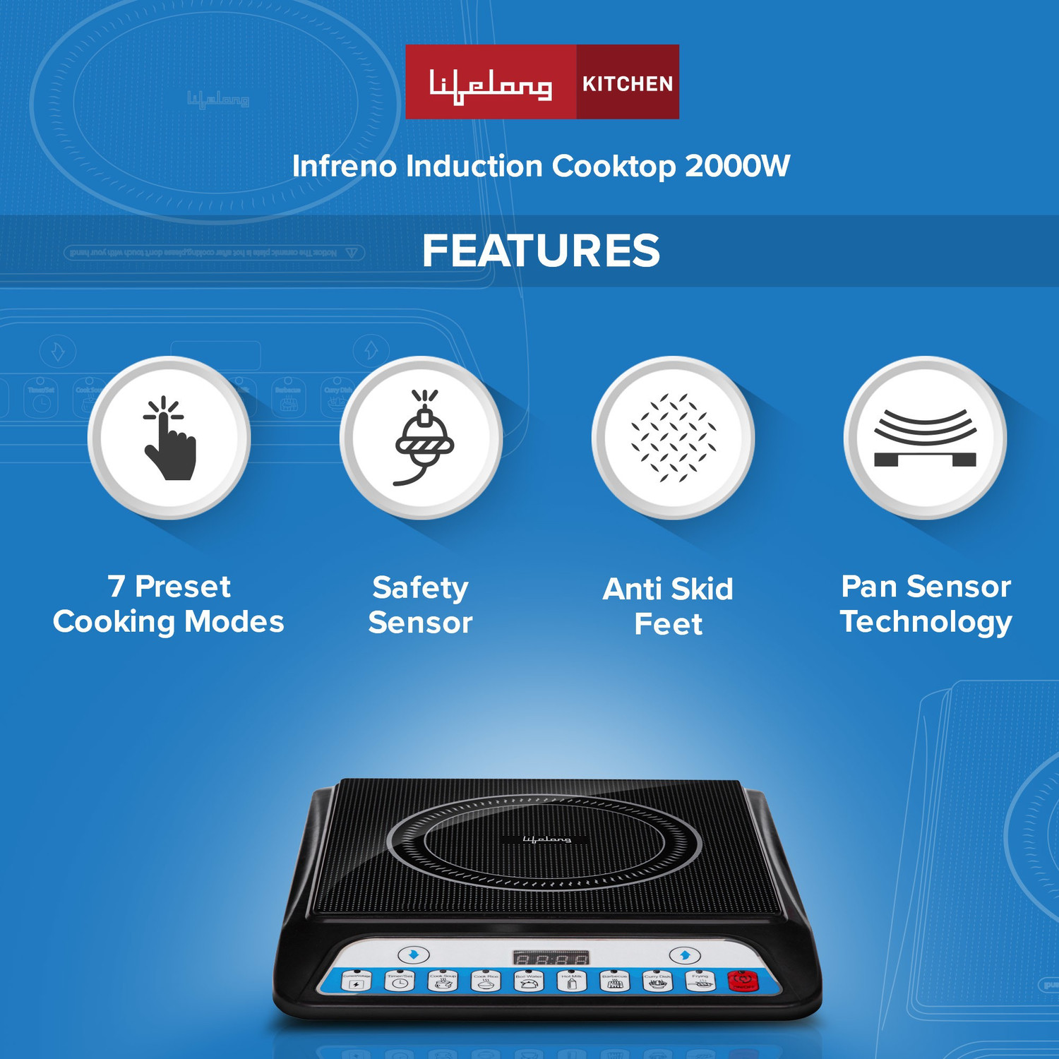 Image of Lifelong 2000 W Induction Cooktop Push Button