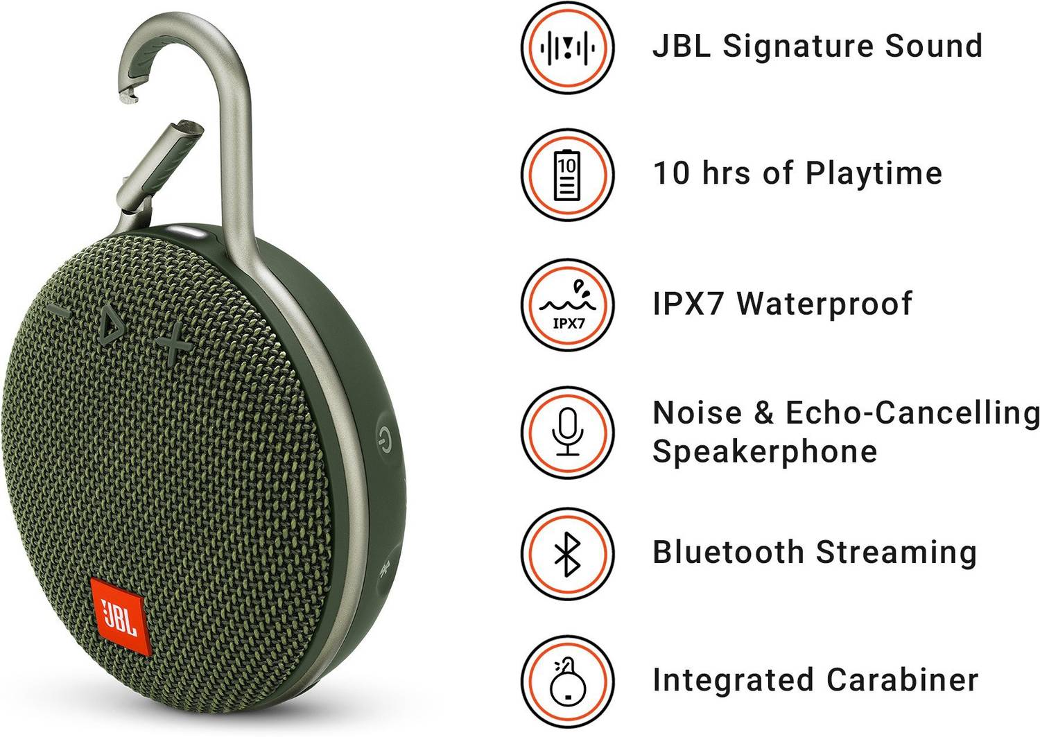 JBL Clip 3 Green Bluetooth Speaker - Image 2