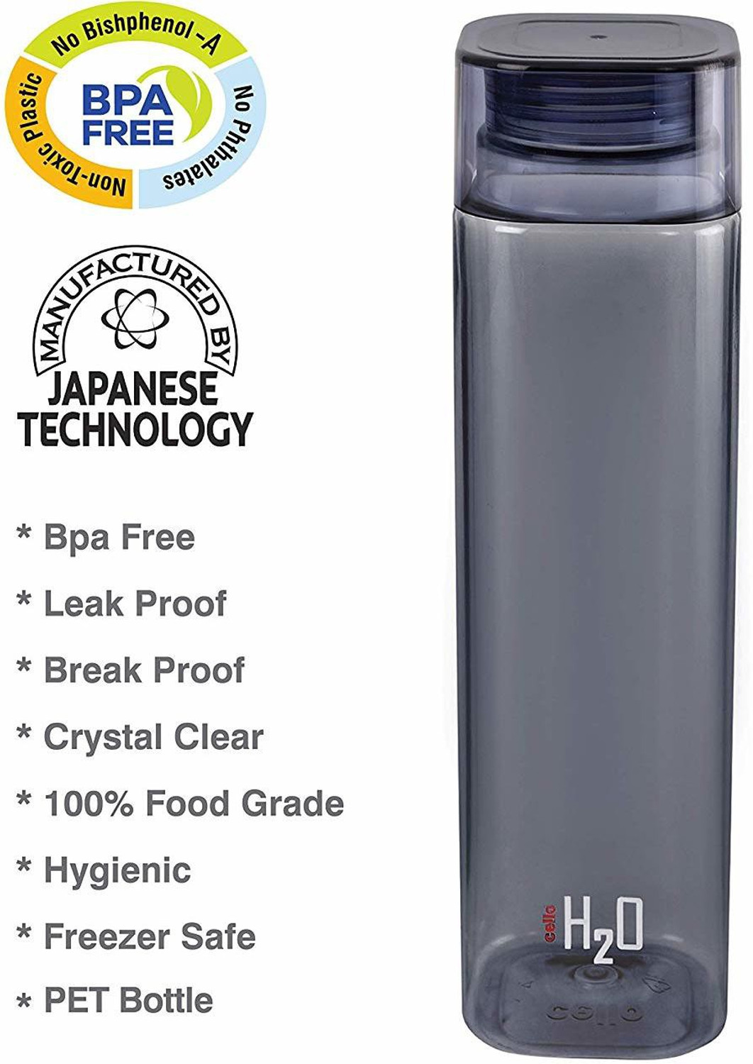 Image of cello H2O Squaremate Plastic Water Bottle Set of 6 1000 ml Plastic Bottle
