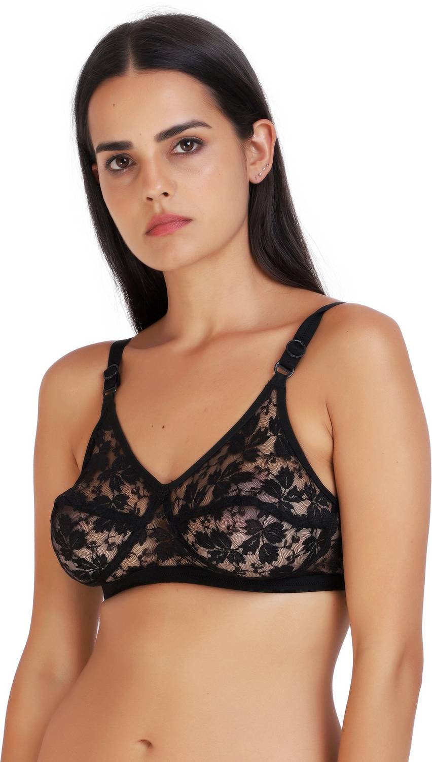 BENCOMM by Bridal Lace Net Transparent Nude Bra Bridal Lace Net Transparent Nude Bra Women Full Coverage Non Padded Bra