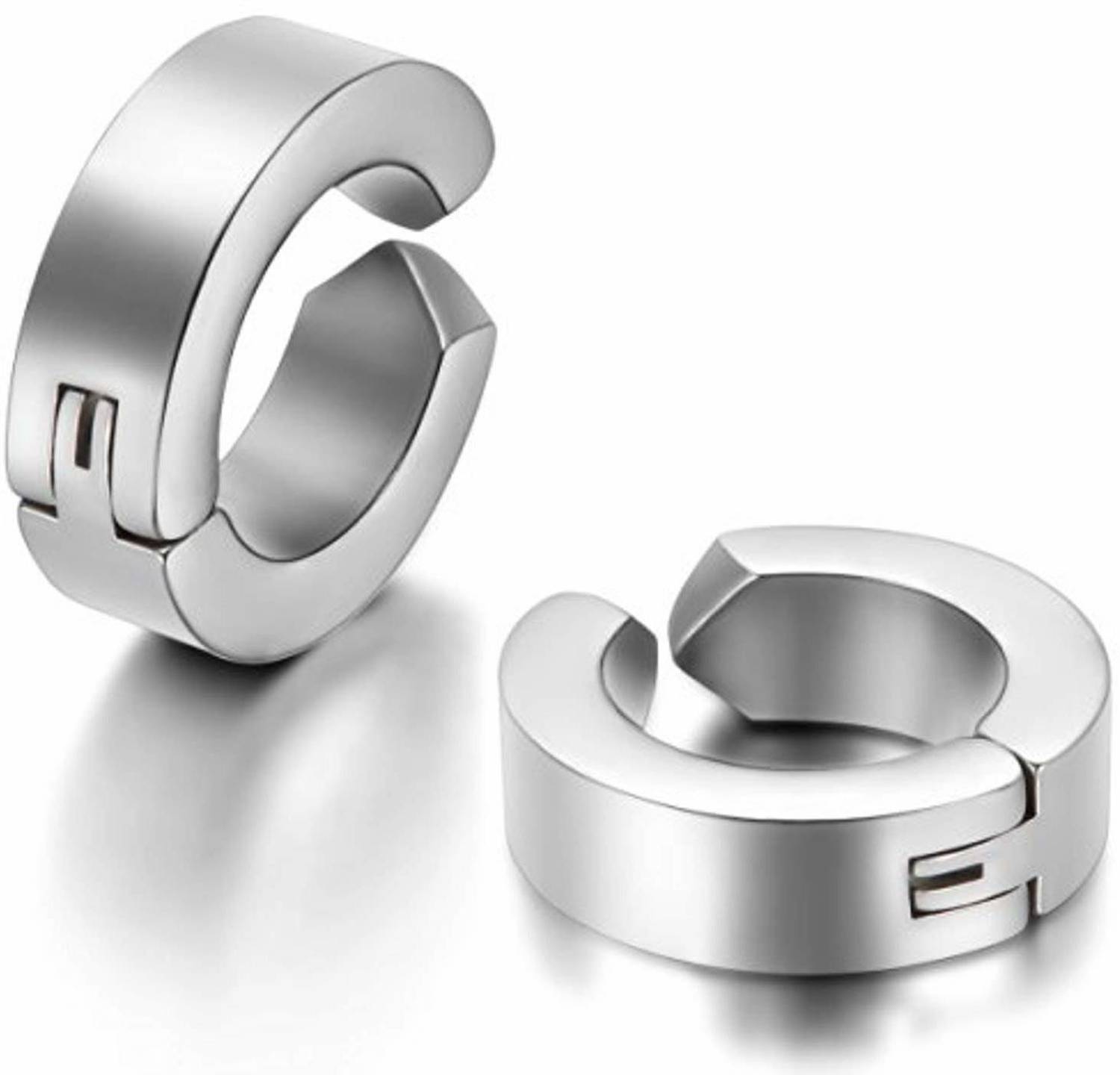 athizay Men's earrings non piercing made of steel in silver color Metal Clip-on Earring