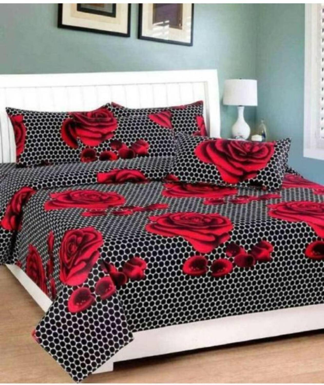 Rushika Cotton Queen Flat 160 TC Floral 3 Bedsheets with 6 Pillow