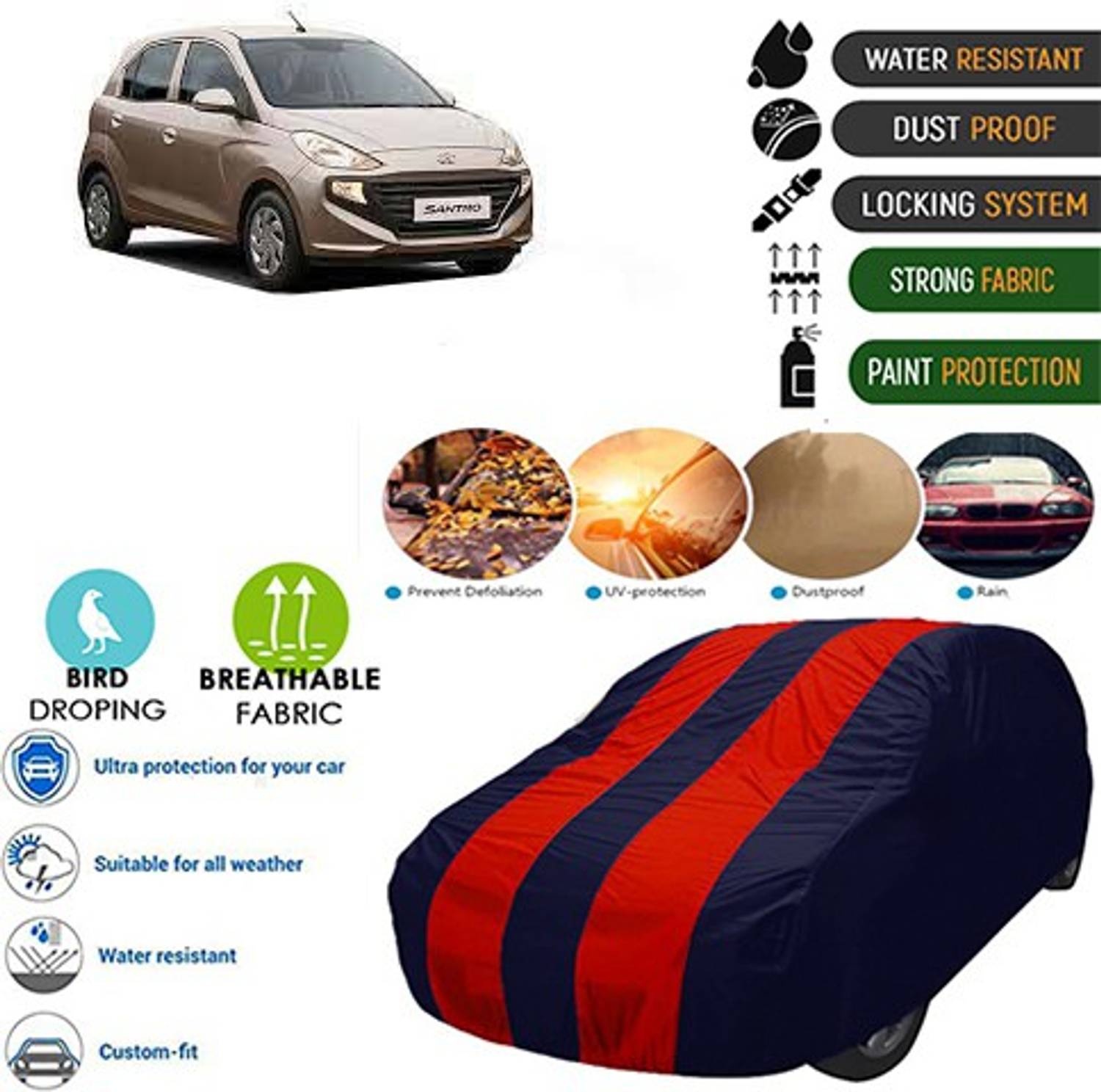 Bristle Car Cover For Hyundai Santro (With Mirror Pockets)