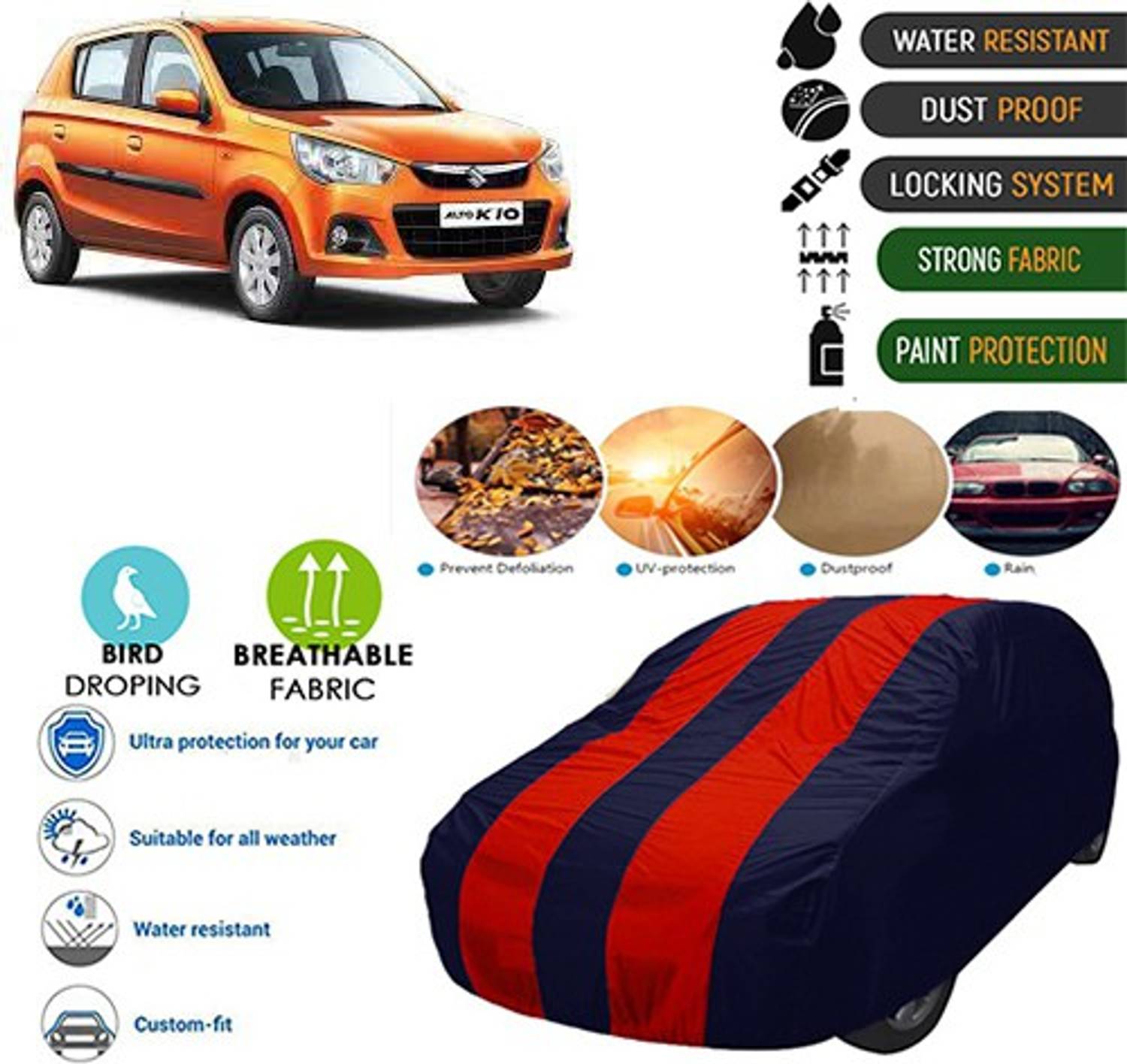 Bristle Car Cover For Maruti Suzuki Alto K10 (With Mirror Pockets)
