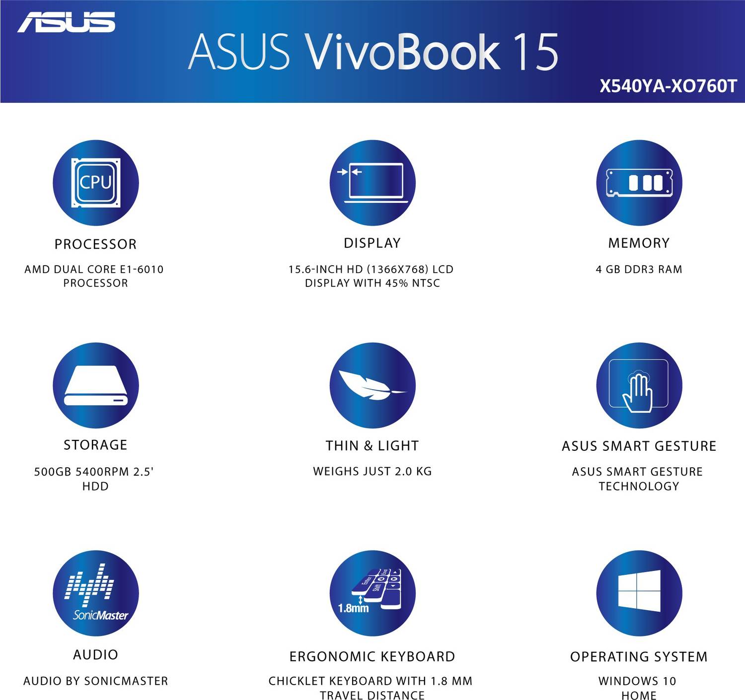 ASUS AMD APU Quad Core E2 E2-6110 - (4 GB/500 GB HDD/Windows 10