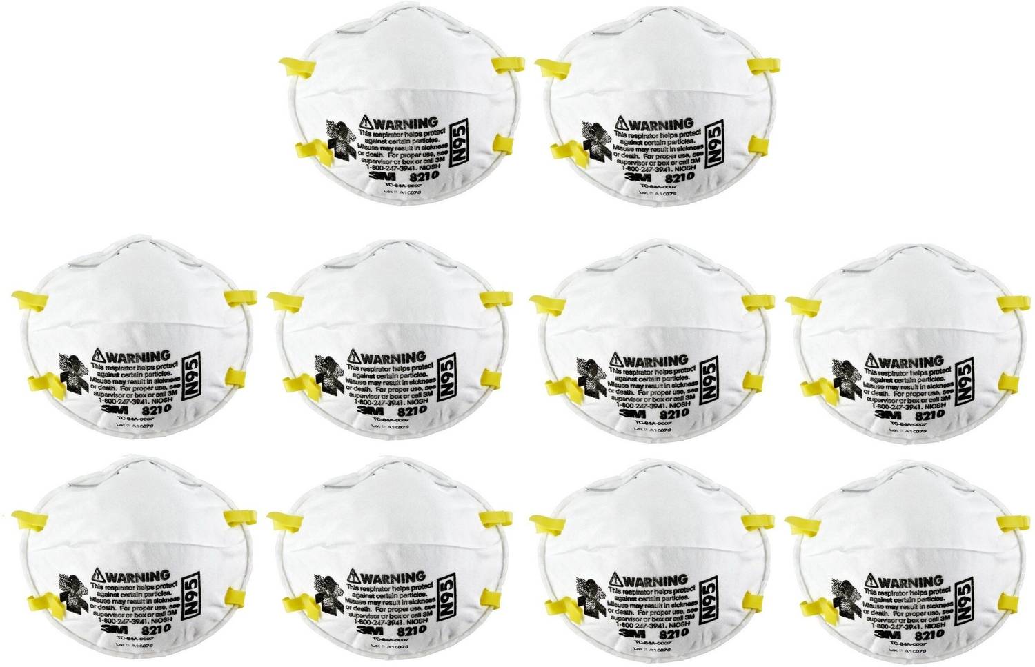 3M N95 NOISH Approved with 95% Filtration Efficiency 8210 - Pack of 10