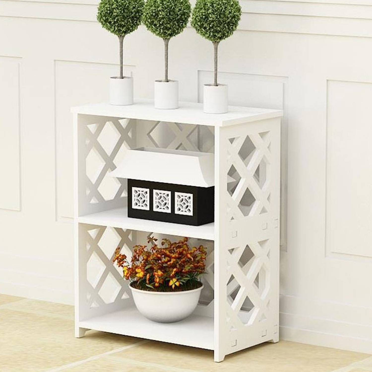 SS ARTS Bedroom Night Lamp Stand with Storage Shelves Engineered