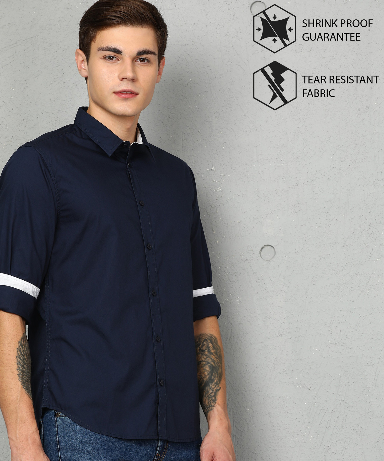 Image of METRONAUT by Flipkart Men Solid Casual Dark Blue Shirt