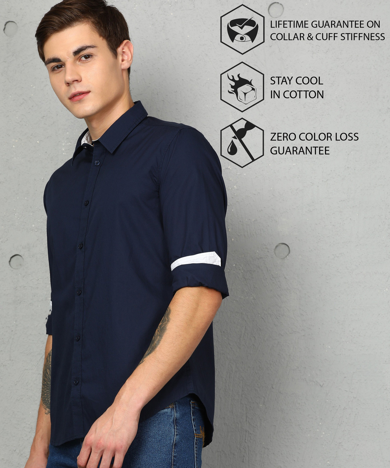Image of METRONAUT by Flipkart Men Solid Casual Dark Blue Shirt