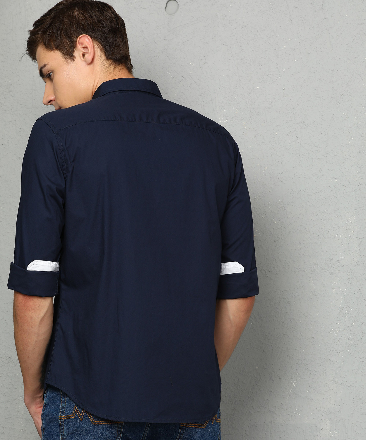 Image of METRONAUT by Flipkart Men Solid Casual Dark Blue Shirt