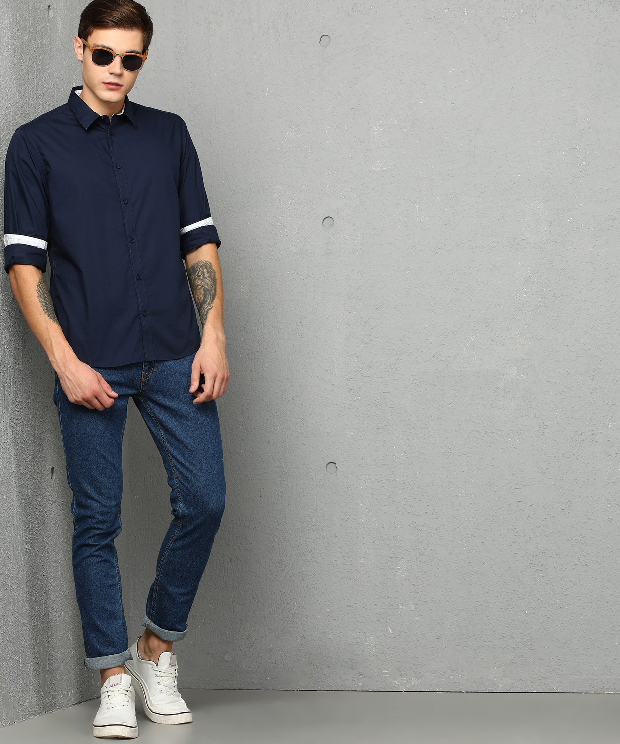 Image of METRONAUT by Flipkart Men Solid Casual Dark Blue Shirt