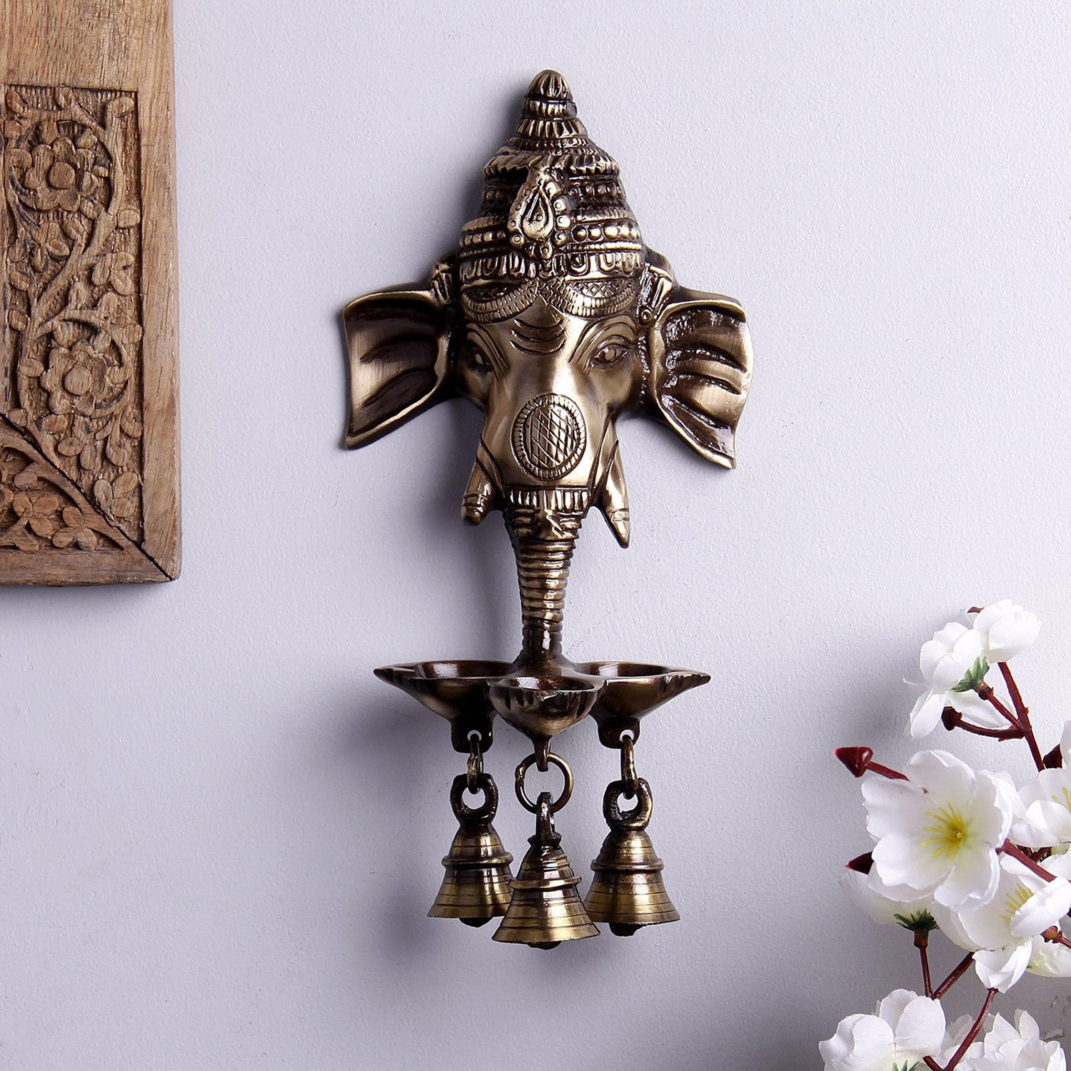 Image of Artisyn Ganesh Wall Hanging Deepak With Bell Decorative Showpiece - 24 cm