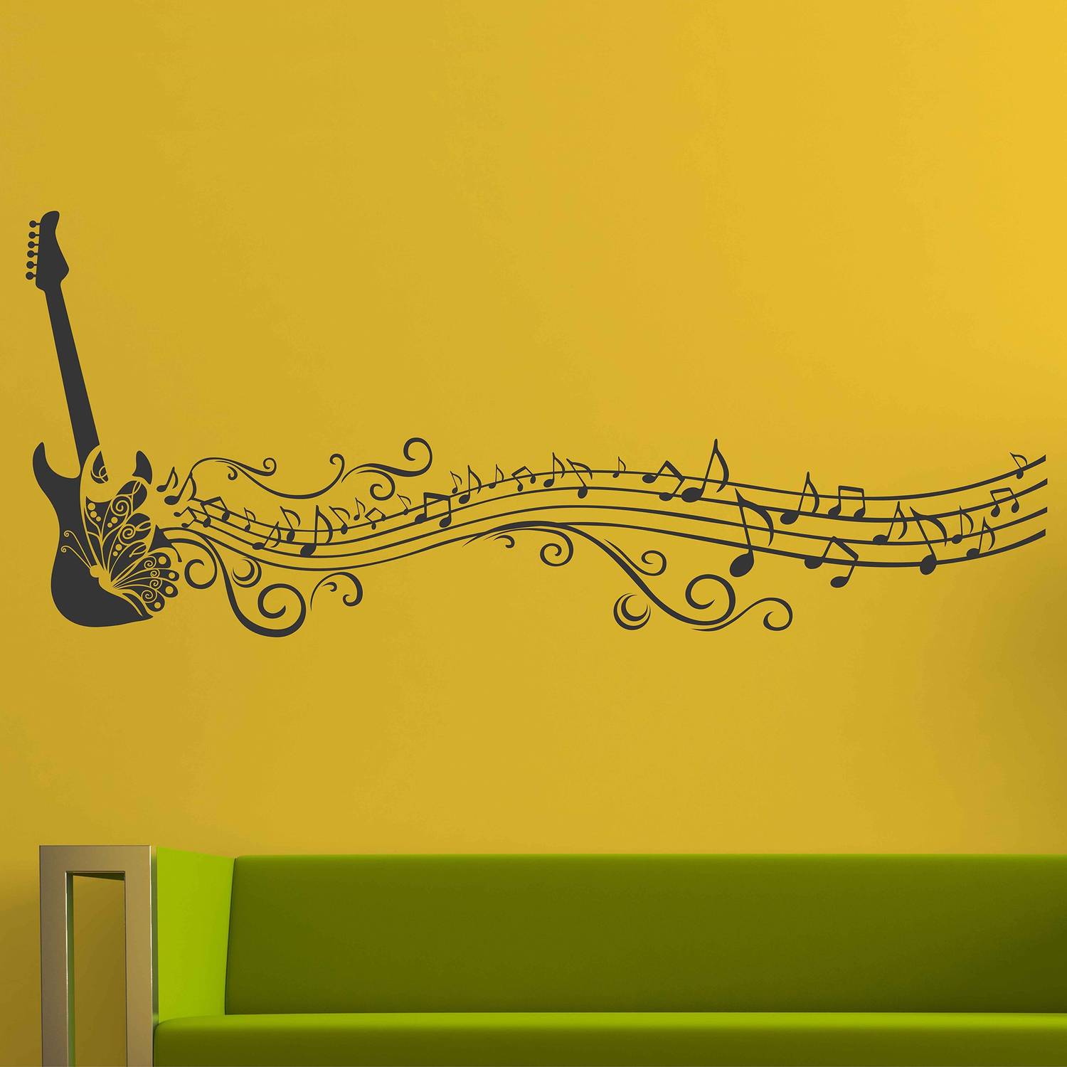 Aquire 130 cm Wall Musical Notes Of Guitar & Butterfly For Music Lovers Self Adhesive Sticker