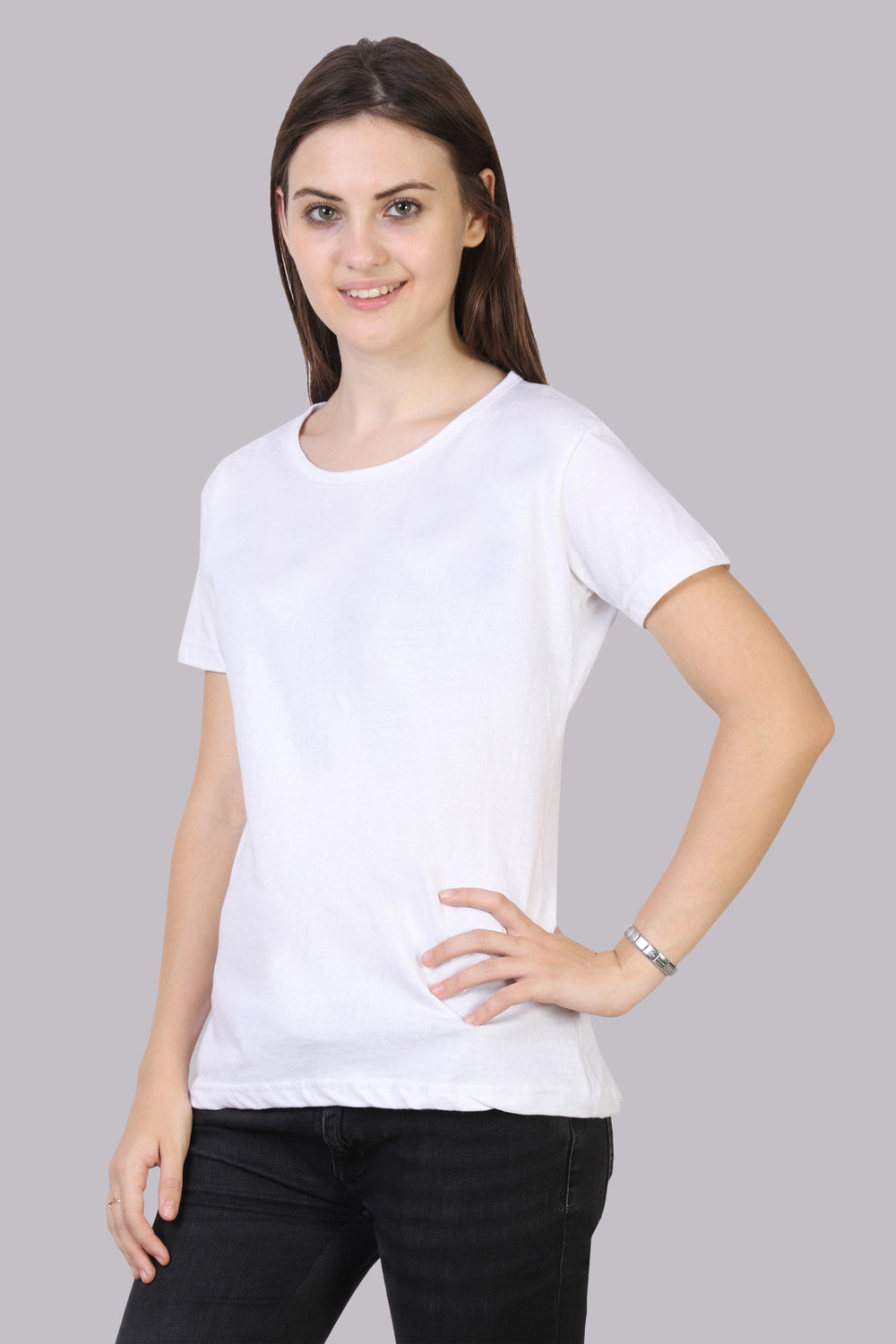 Image of Fleximaa Solid Women Round Neck White T-Shirt