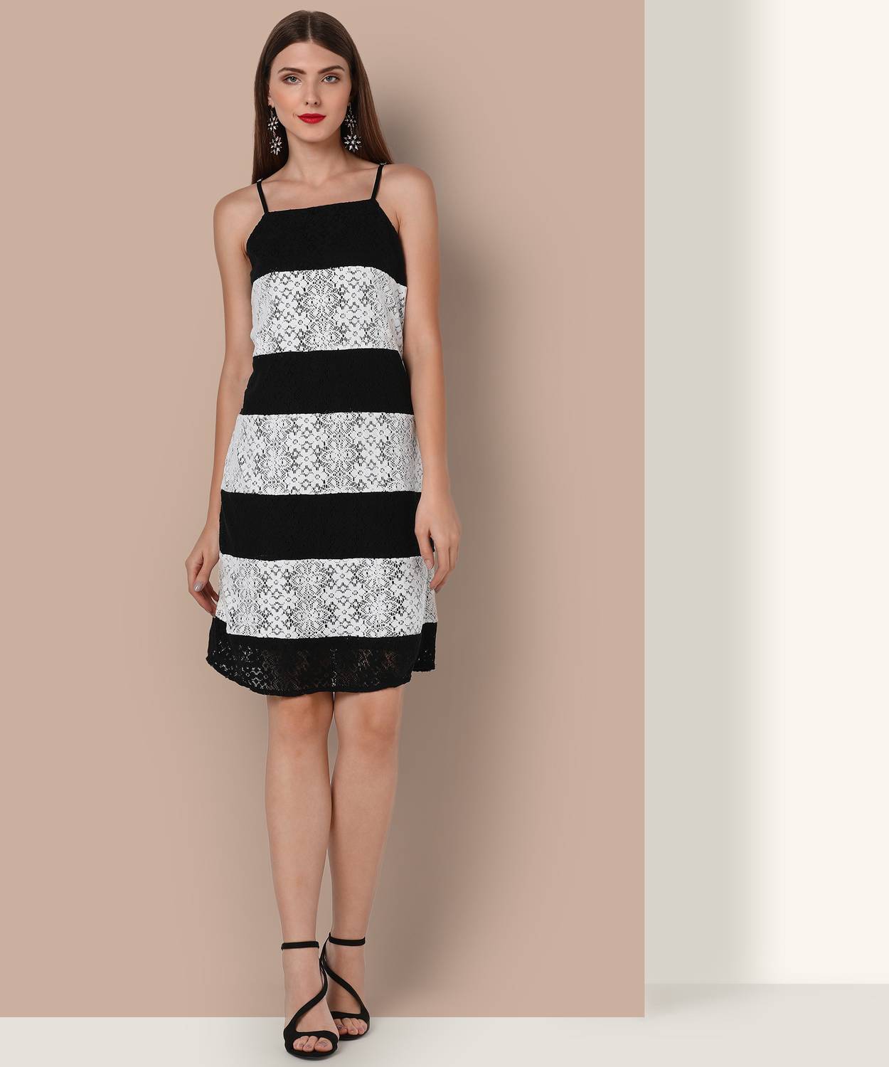 Avirate Women A-line White, Black Above Knee/Mid Thigh Length Dress