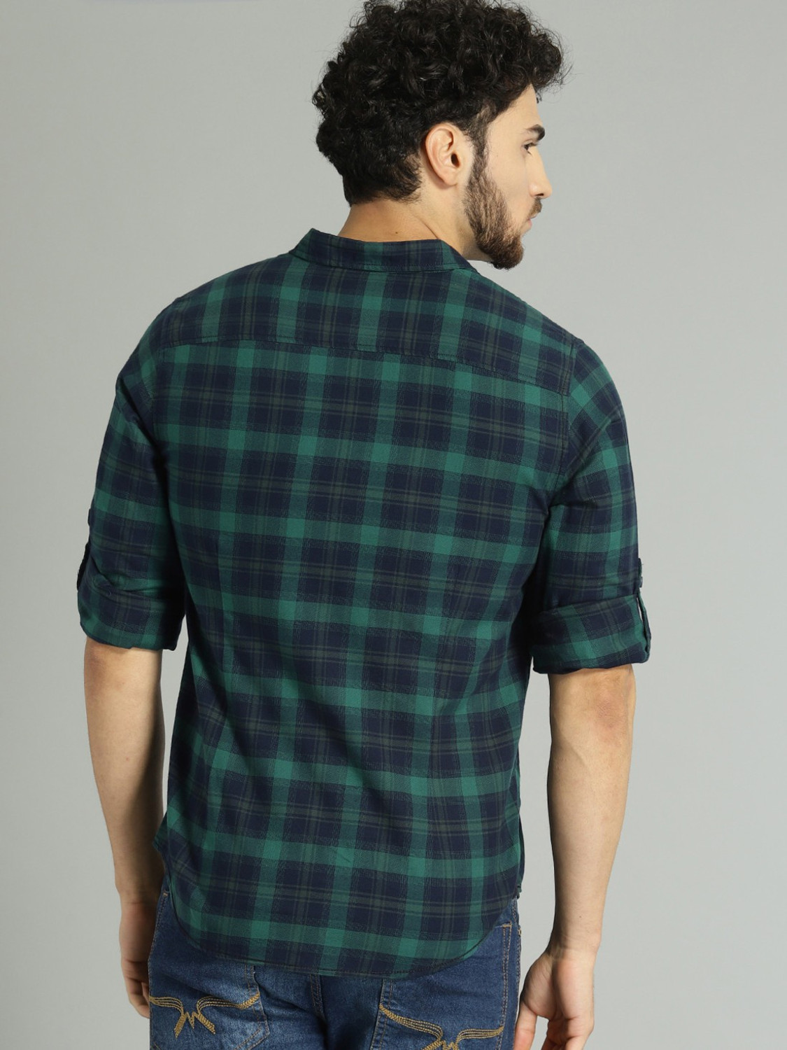 Image of Roadster Men Checkered Casual Green Shirt