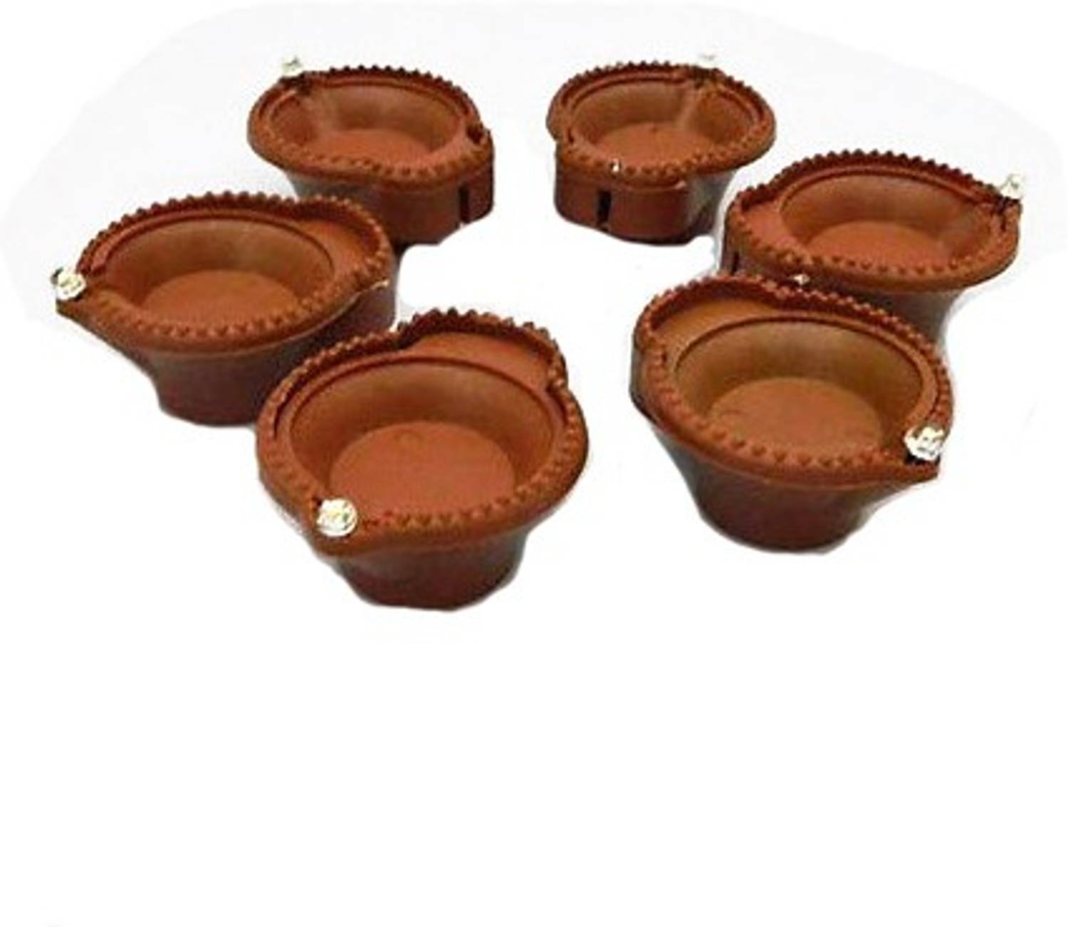 AEC Plastic Smokeless LED Traditional Diyas Diwali Special Home Decoration - Battery Operated - Soil Brown Plastic (Pack of 6) Table Diya Set