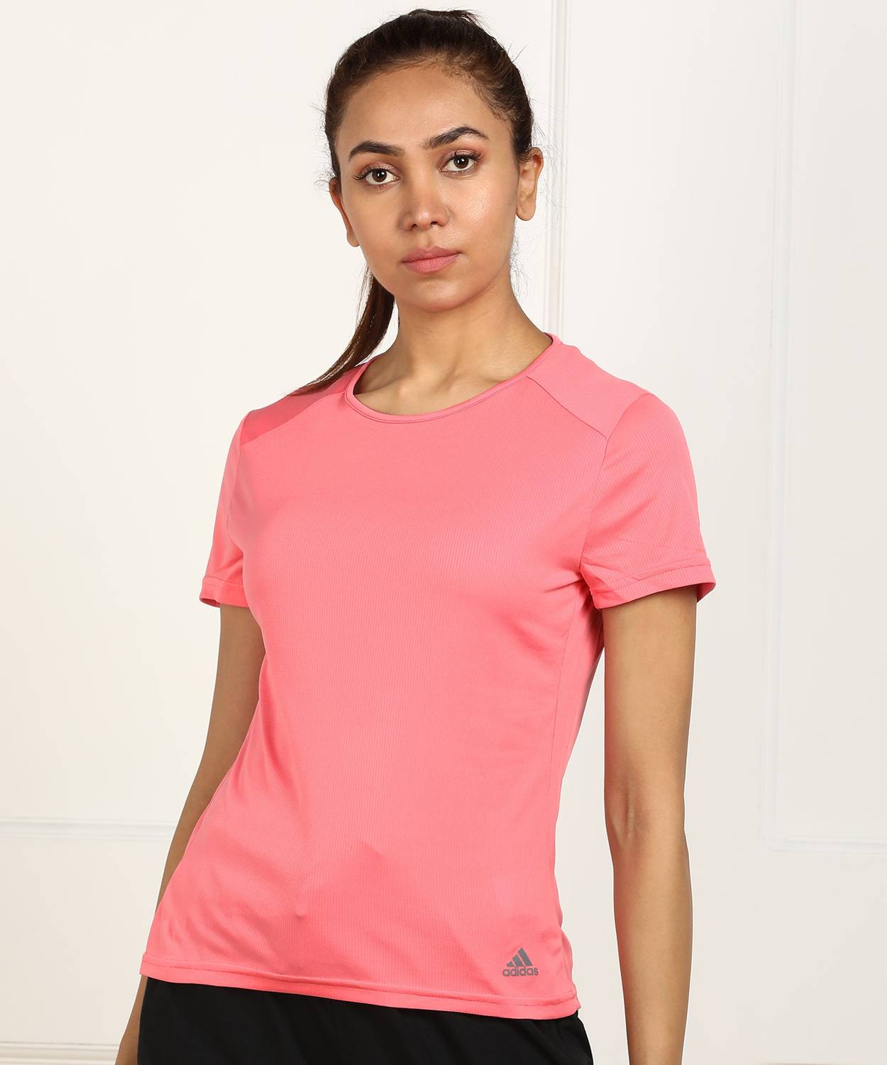 ADIDAS Solid Women Round Neck Pink T-Shirt