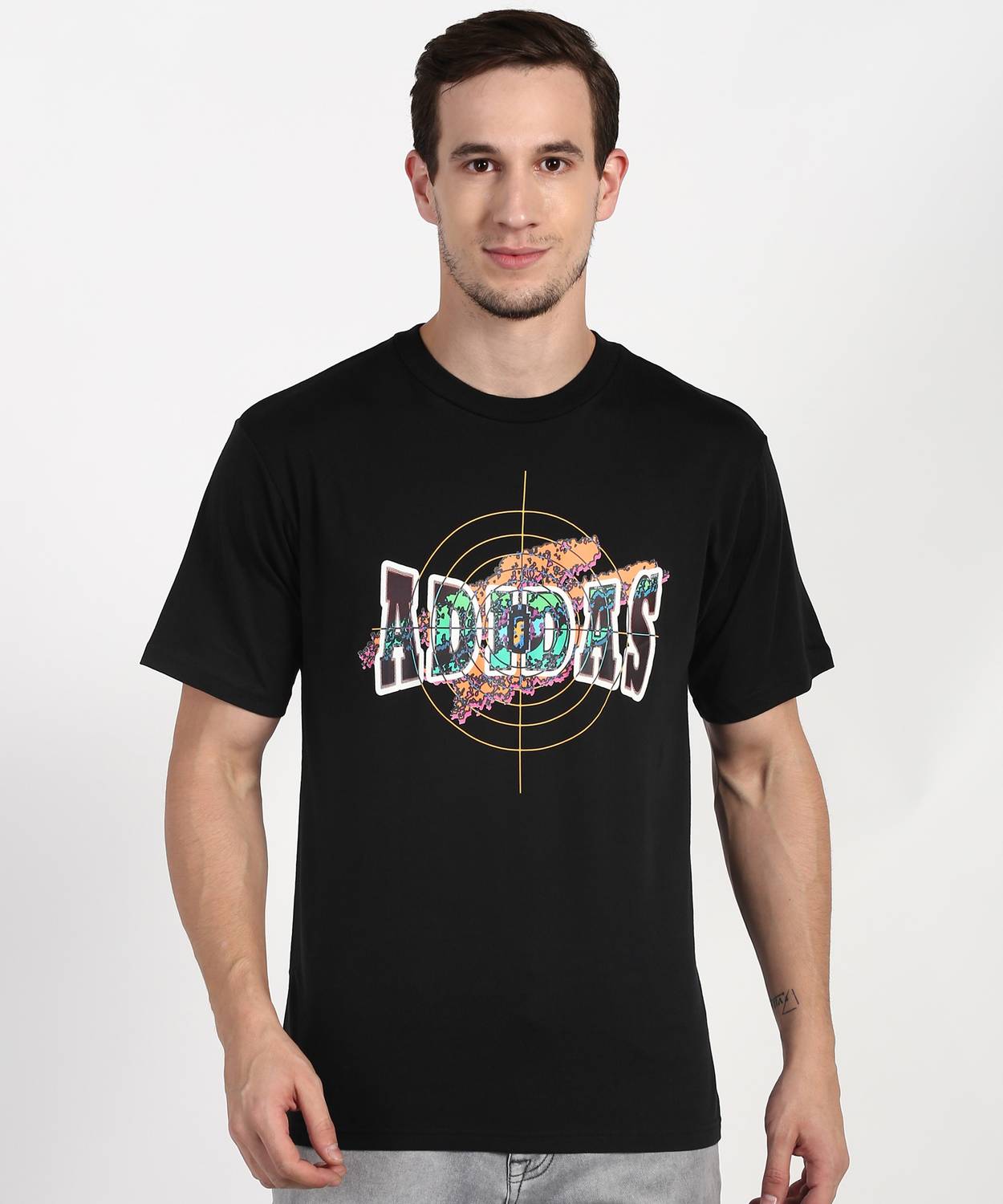 ADIDAS ORIGINALS Printed Men Round Neck Black T-Shirt